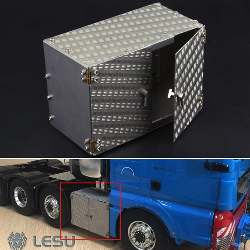 TOUCAN RC HOBBY Lesu Simulation - Cassetta degli attrezzi in metallo per trattore RC 1/14, camion, auto, fai da te, compatibile con Tamiya