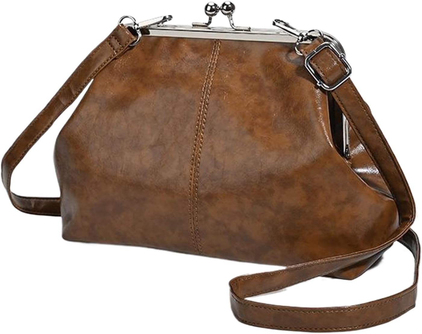 Kiss Lock Crossbody Bag Pu Leather Shoulder Bags For Women Kiss Clasp Handbag Trendy Tote Purse Evening Clutch