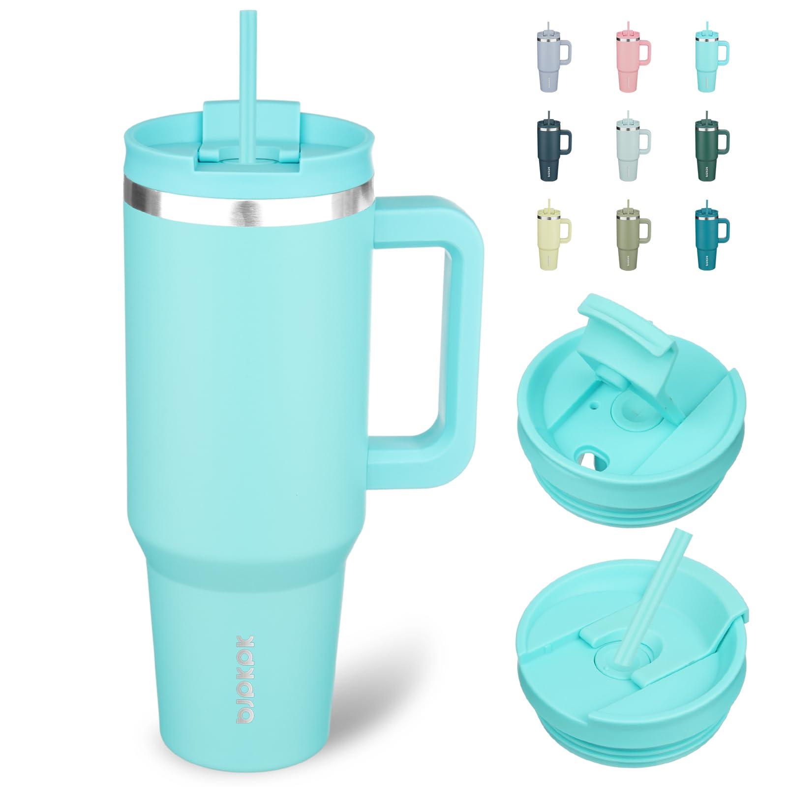 40 oz Insulated Tumbler with Handle & Straw, Stainless Steel
