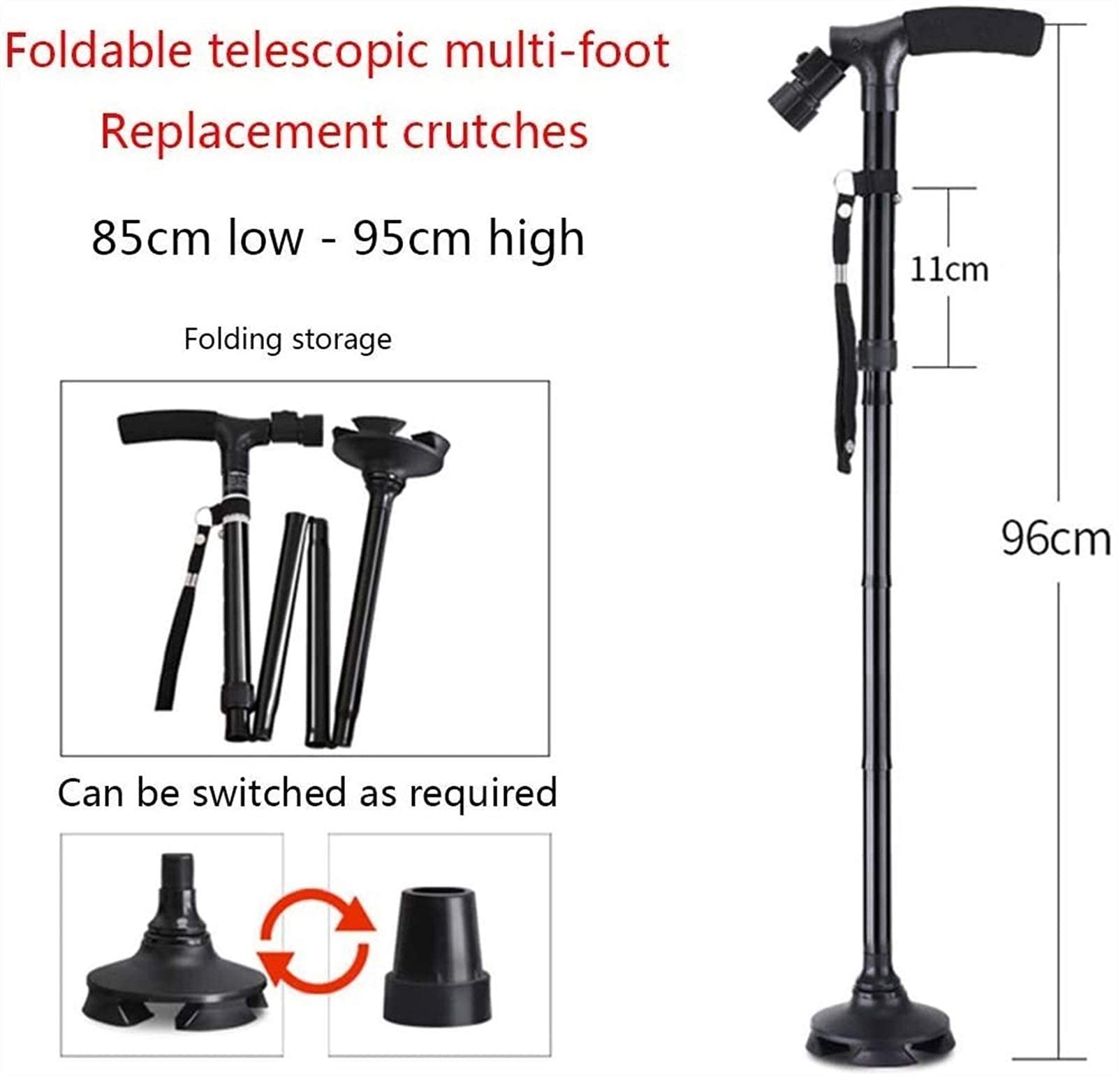 El bastón de Matsuba es un Pliegue resbaladizo, y un niño Adecuado para la vejez, PINKA, una muleta Ajustable con 5 Luces LED, una muleta de un Solo pie de Cuatro Patas reemplazable HGCHH