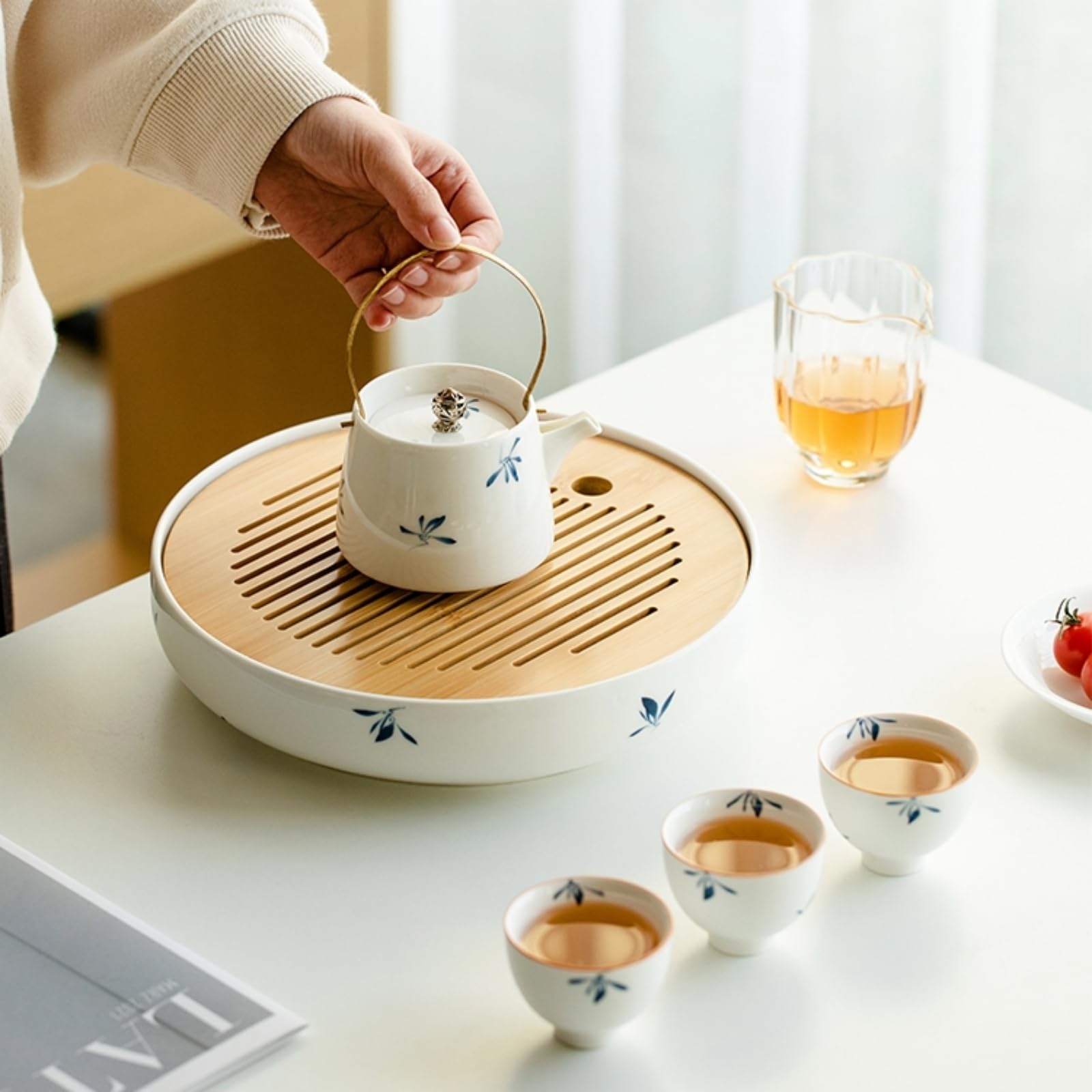 Amazon.co.jp: FLYILIA ティーセット 花柄 茶器セット 急須 湯呑み