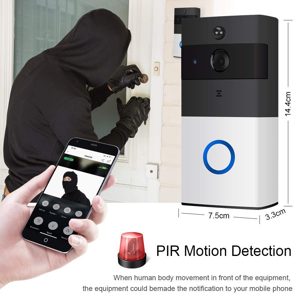 Videocitofono, Wi-Fi Video Campanello, Wireless videocamera, Peephole con sensore di Movimento, Audio bidirezionale, Visione Notturna, Casa Allarme Smart, Adatto a Famiglie, Hotel