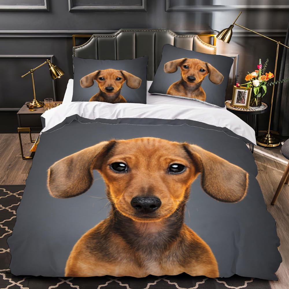 VIMOOR 3D Dachshund Bedding Set Dog, Animal King Size Duvet Cover Set Adults Soft Microfiber Printed Quilt Cover with Zipper Closure Luxury Bedroom Decor 3 Pieces with 2 Pillowcases,220X230