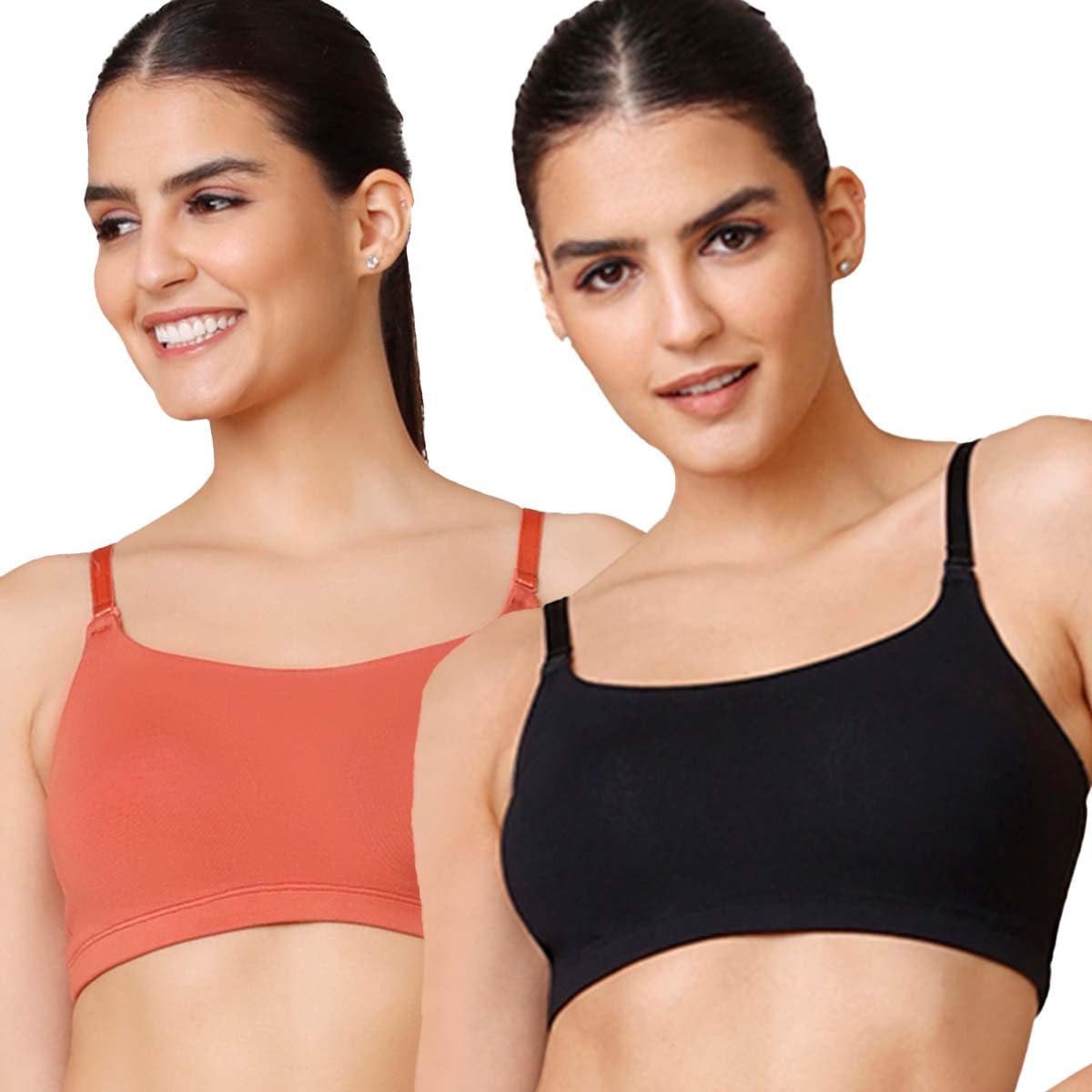 nykd Easy Breezy Slip-On Bra (Pack of 2) - Carrot & White (XS) | Ultra-Soft, Adjustable Fit, No-Roll Bottom Band, Trendy & Comfortable-picture-18