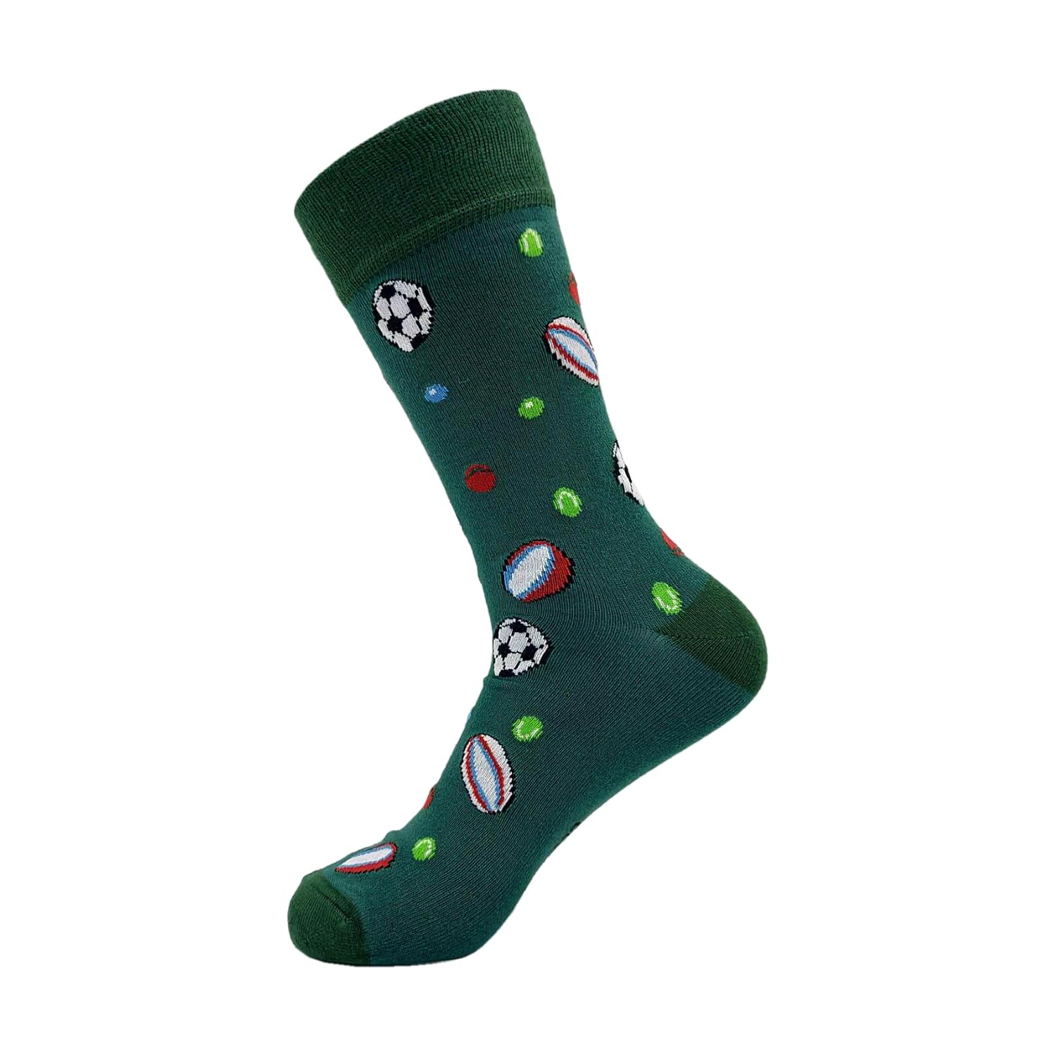 ECO CHIC Mens Bamboo Socks Breathable Hot and Cold Weather UK 6-11 Single Pair (Sports Balls Green)