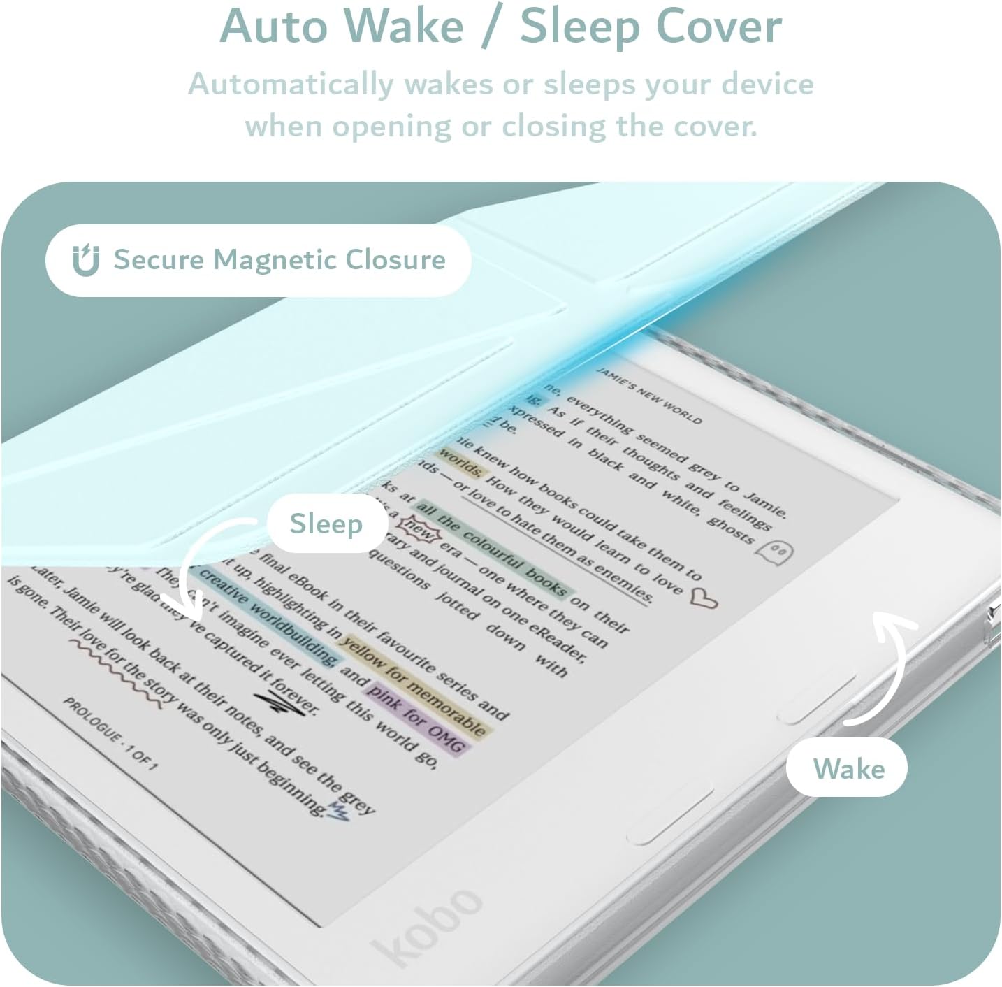 TUDIA M-FLIP Detachable Clear Magnetic Case for Kobo Libra Colour (2024) - [Auto Wake/Sleep] Shockproof Slim Transparent Back Magnetic Fold Cover with Stylus Holder (Baby Blue)