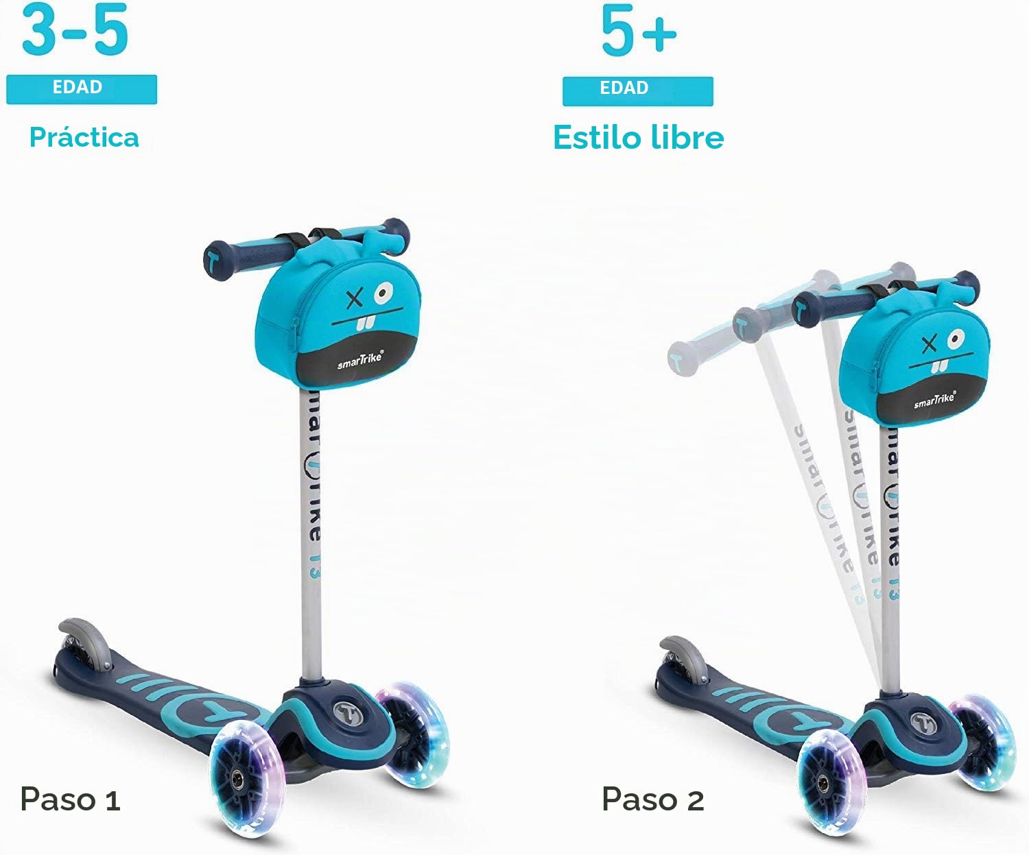 smarTrike T3 Kinderscooter Mit Led-leuchträder Und Snacktasche Patinete para niños, Unisex Adulto