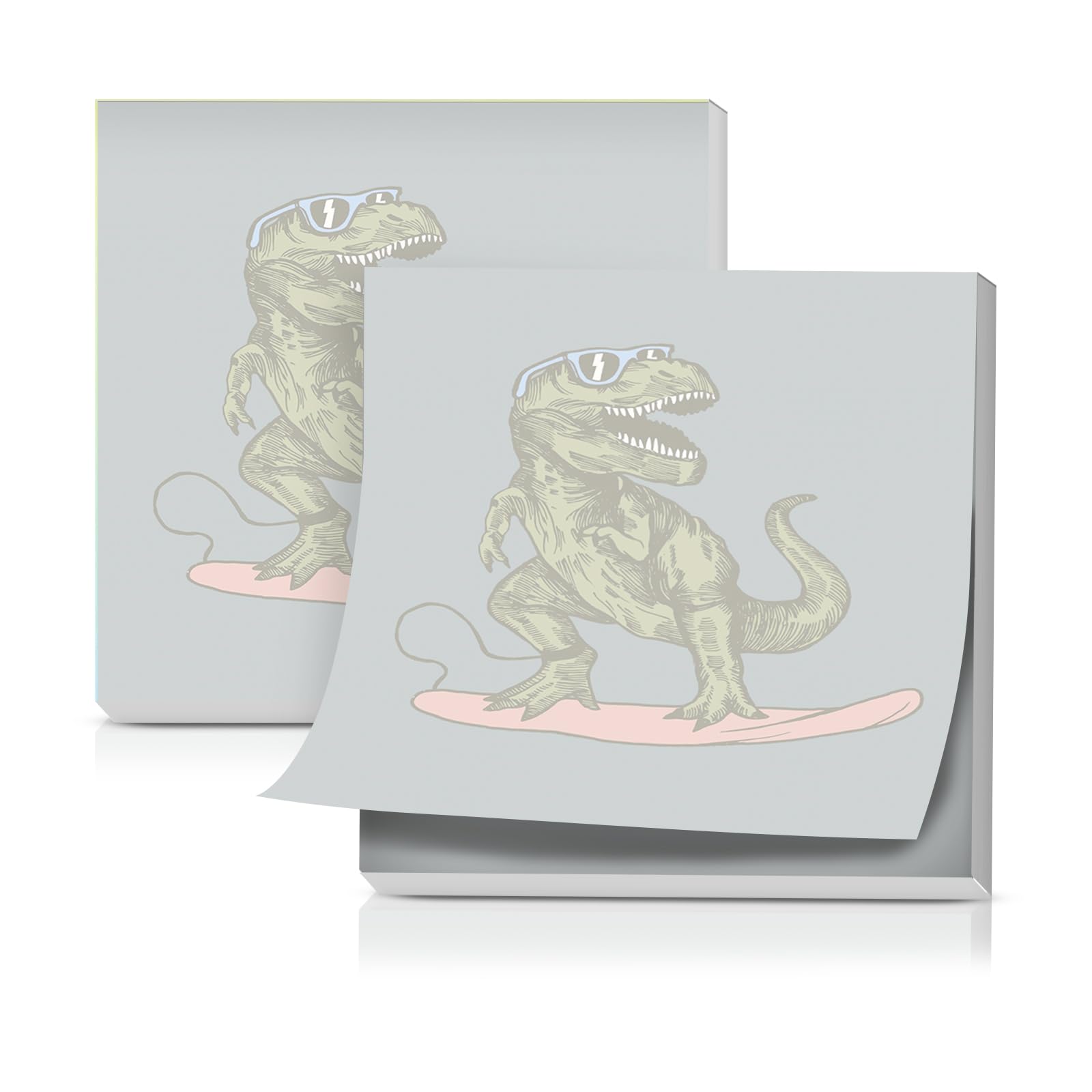 Haftnotizen 7,6 x 7,6 cm, niedliche selbstklebende Blöcke, lustige selbstklebende Notizblöcke für Büro, Zuhause, Organisation, niedlicher Surfer-Dinosaurier
