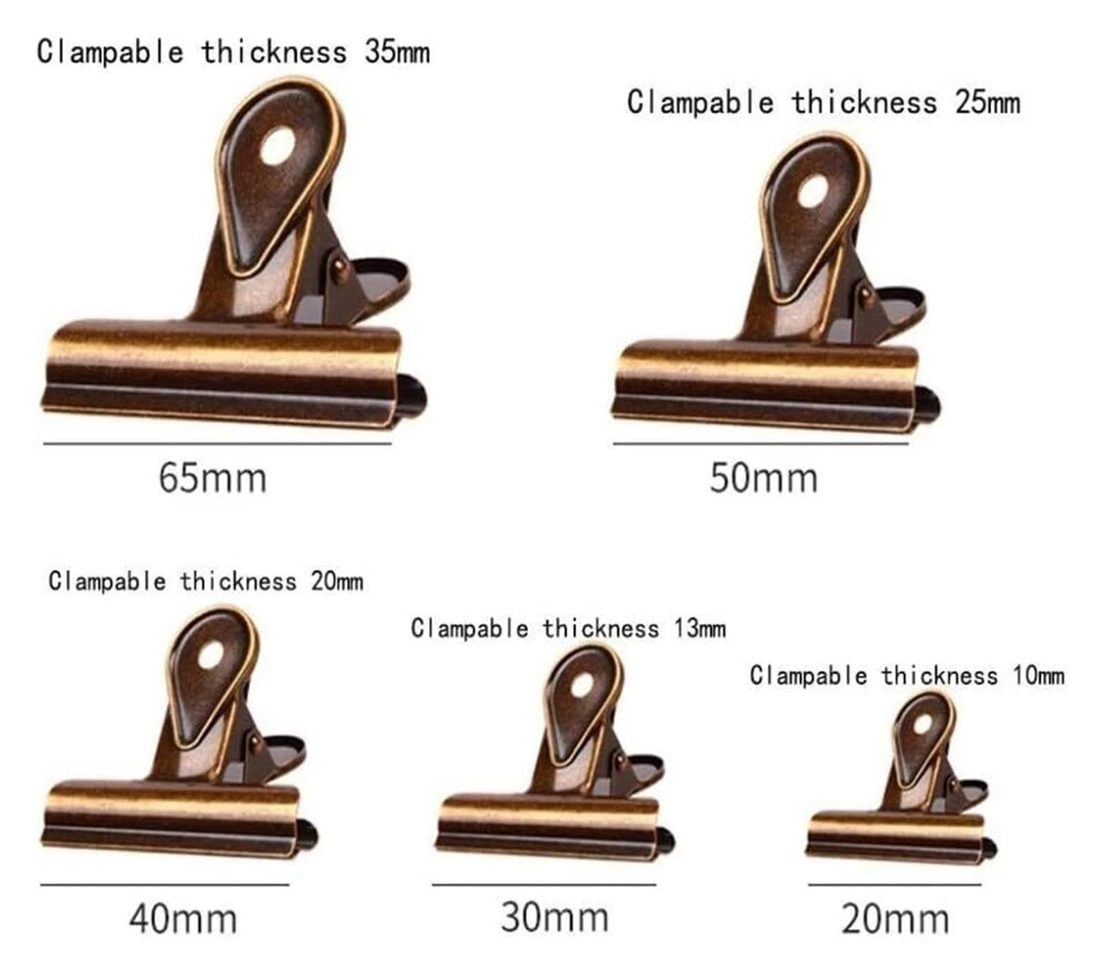 Spinacze Foldback, spinacze do papieru, 10 szt. spinaczy Bulldog, spinacze do papieru, metalowy klips zawiasowy, segregator do zdjęć, artykuły biurowe i domowe(Bronze,40mm)