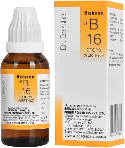 Dr. Bakshi's BAKSON'S HOMOEOPATHY # B 16 Vertigo Drops (30 mililitre)