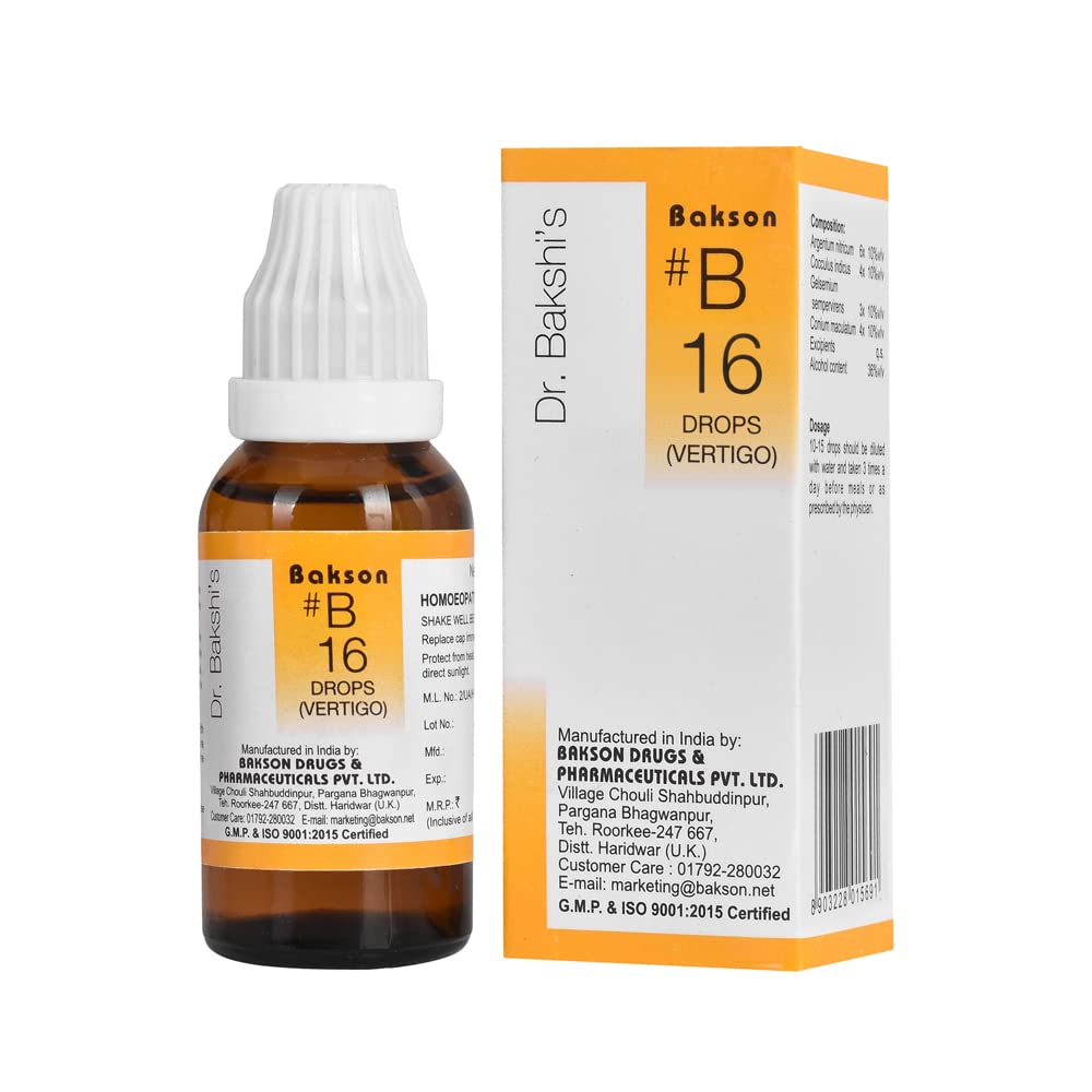 Dr. Bakshi's BAKSON'S HOMOEOPATHY # B 16 Vertigo Drops (30 mililitre) - Review, Price and Buying Guide