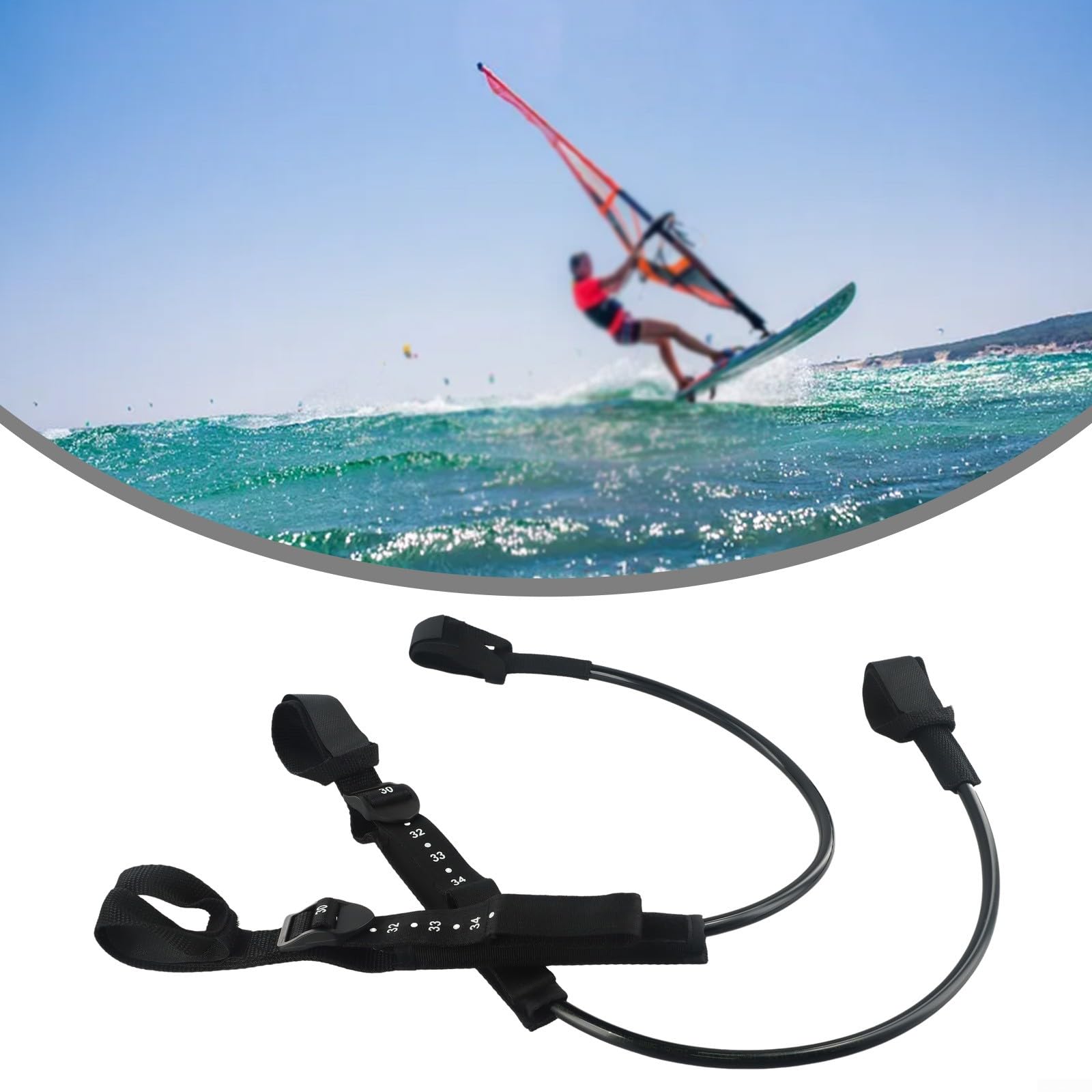 Correa de arnés de windsurf, 2 piezas de 28-34 pulgadas, negro, correa ajustable de seguridad para arnés de windsurf, accesorio de surf para tabla de surf, rango ajustable 22-28 o 28-34 pulgadas