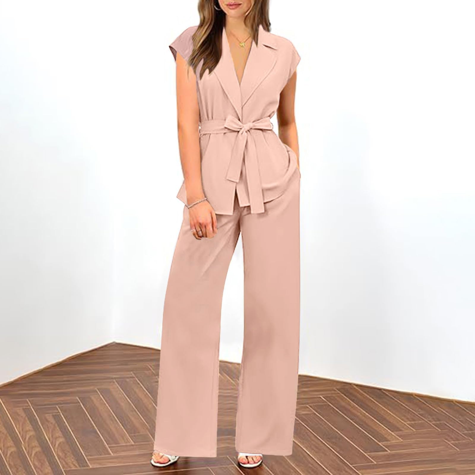 Conjunto genérico de trabajo chic para mujer 2025 estilo Power Suit dos piezas chaleco sin mangas V cuello pantalones extra grandes traje de oficina elegante audaz