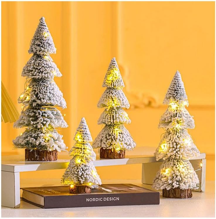 TAPIT 3/4PCS Small Christmas Tree Mini Christmas Trees with String Light Tabletop Christmas Decorations Artificial Mini Pine Tree for Xmas Party Home Table Holiday Decor (A01-4PCS With String Light)