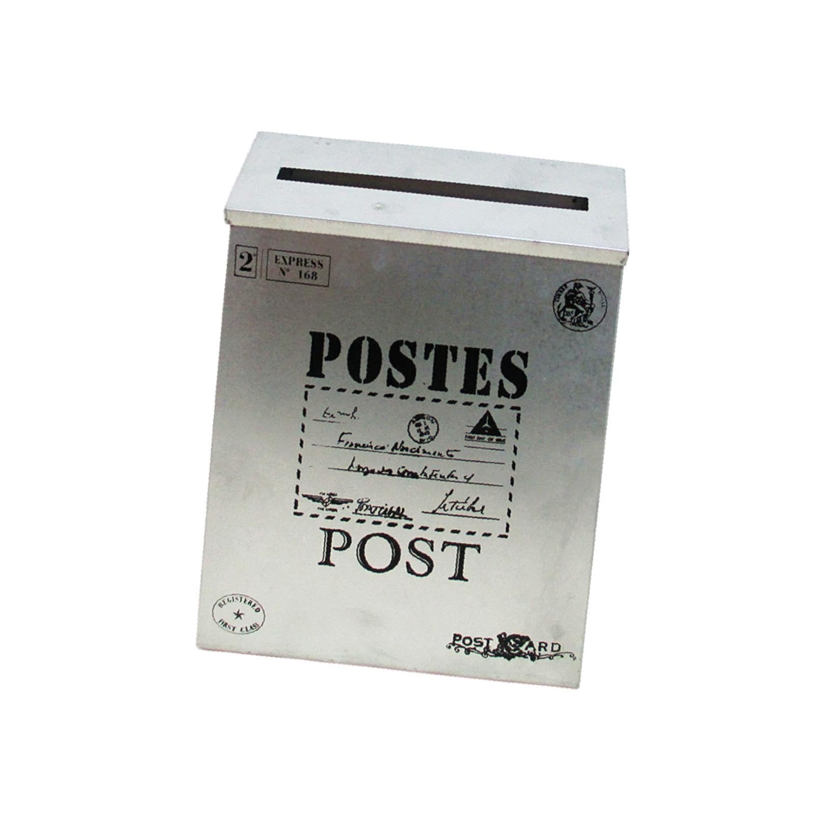 Wall Hanging Mail Box Large Capacity Retro Drop Box for Yard Gate Decoration Silvery-image-45