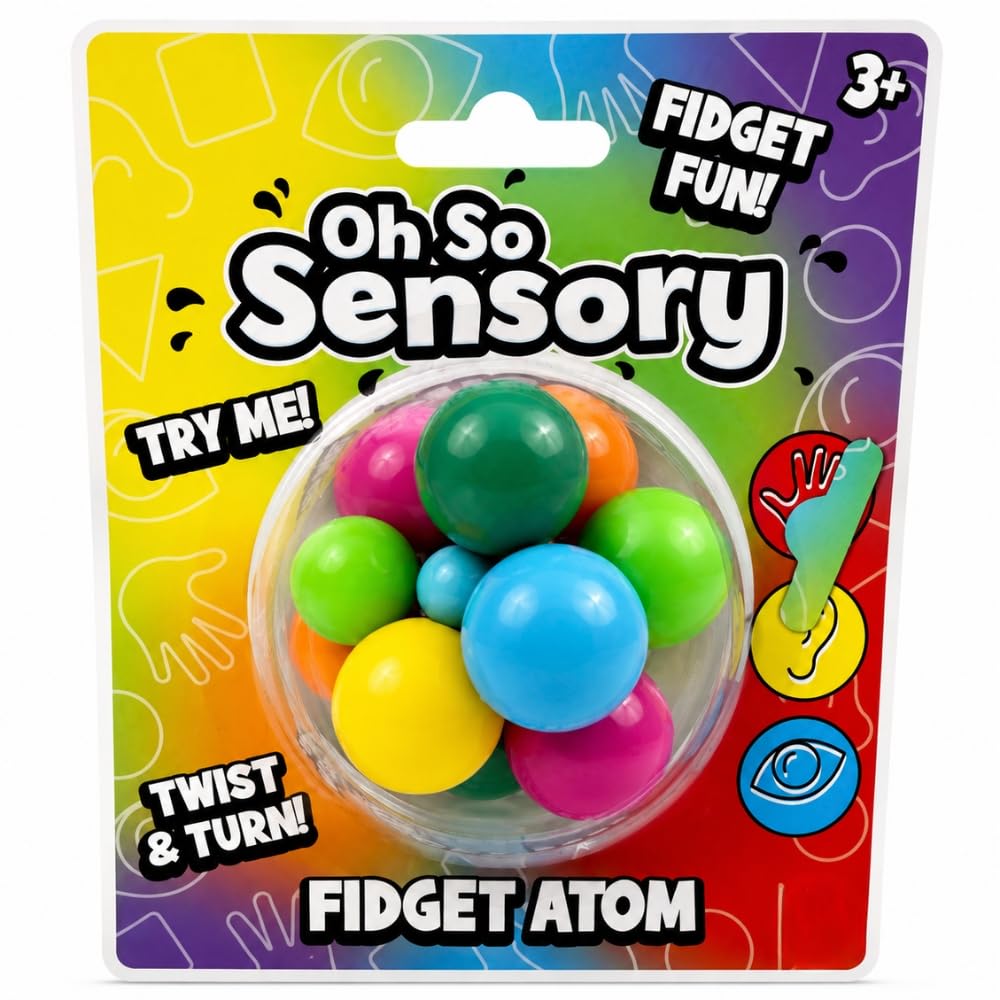 Fidget Atom Toy – Colourful Sensory Fidget Ball Puzzle, Twist & Turn Brain Teaser, Stress Relief Sensory Toy for Kids & Adults, Travel Fidget Toy, 1 Piece HTUK