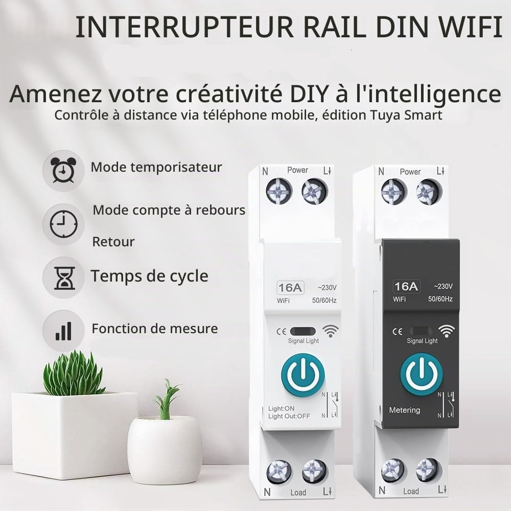 Commutateur de Compteur Électrique - Commutateur WIFI Intelligent - Télécommande de Téléphone Sans Fil et 3 Fonctions de Mode de Synchronisation - Compatible Avec, Google