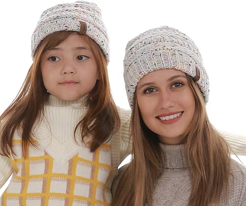 Miniatura 2 de Juego de 2 gorros de punto de ganchillo para padres e hijos, para madre e hija, hijo, para invierno, para niños y niñas