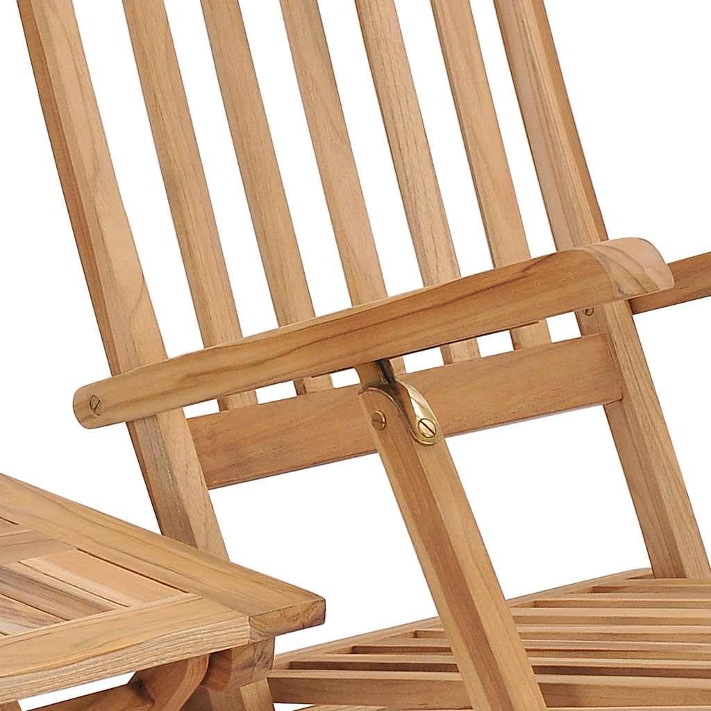 Leżak ogrodowy z litego drewna tekowego z podnóżkiem i stołem, składany i regulowany, odporny na warunki atmosferyczne, na balkon, taras, na zewnątrz, ergonomiczny i wygodny, z oparciem