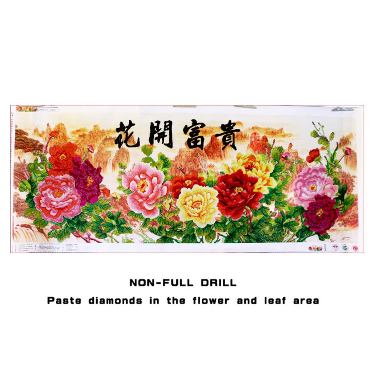 Instarry DIY 5D Broderie Diamant Kit Grand Format Fleur de Pivoine Decoration Murale (150x60 cm)