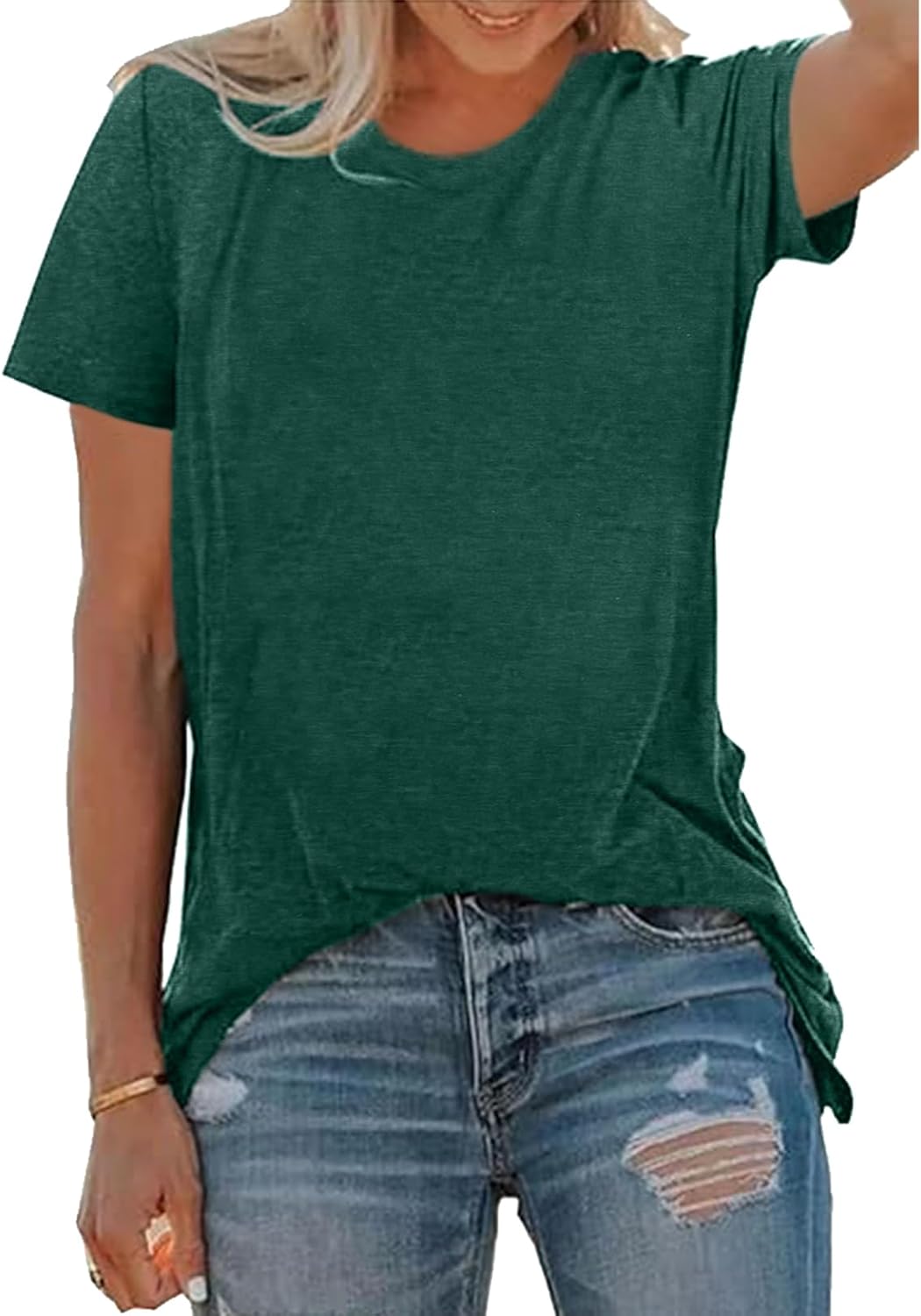 BLACKOO Women's Basic Crewneck Tee Solid Color T Shirts Short Sleeve Summer Tops