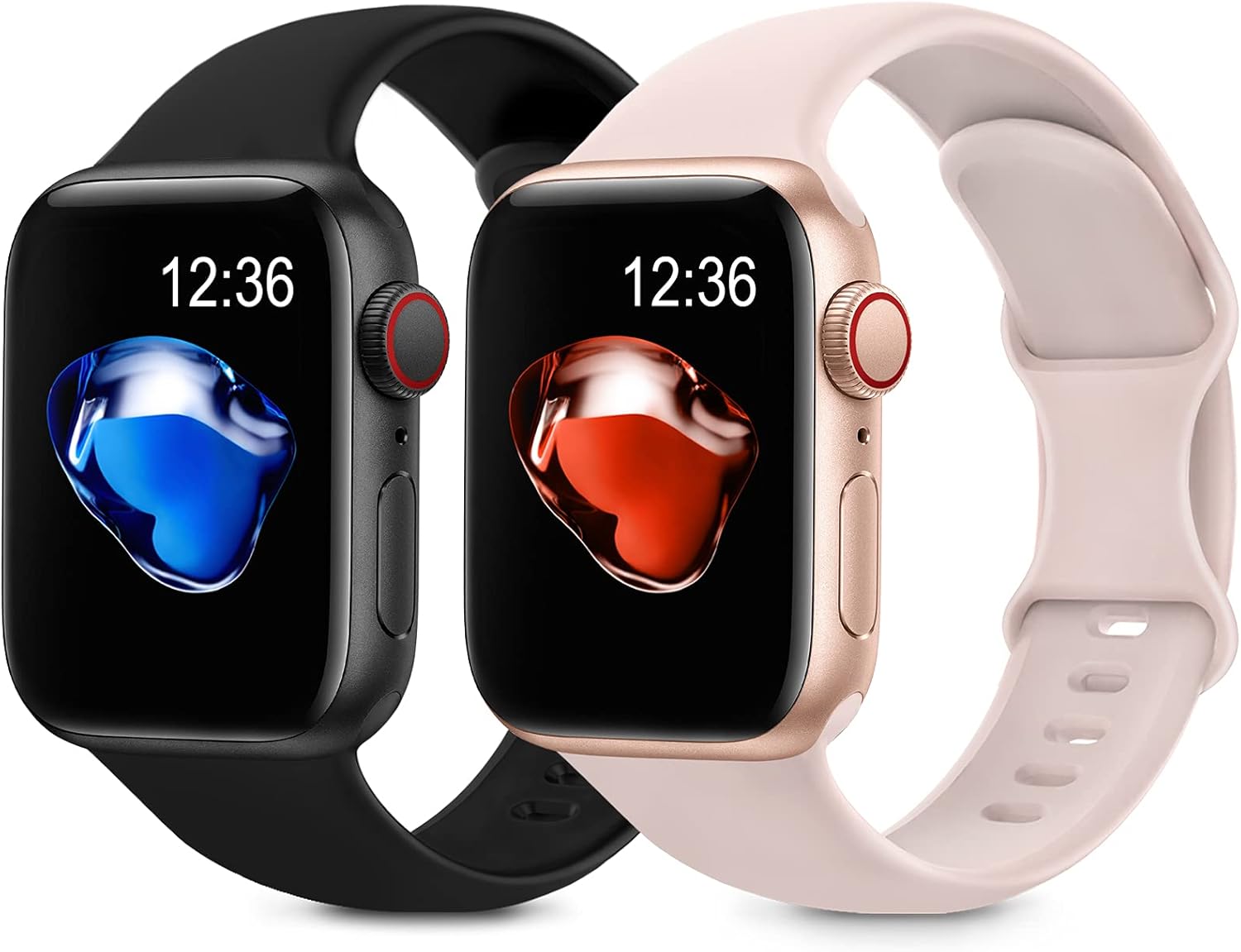2 Pack Sport Silicone Bands Compatible with Apple Watch Bands 42mm 44mm 45mm Women Men, Soft Silicone Replacement Strap Band Compatible for iwatch Series 7 6 SE 5 4 3 2 1(42MM/44MM,Pink+Purple) : Cell Phones & Accessories