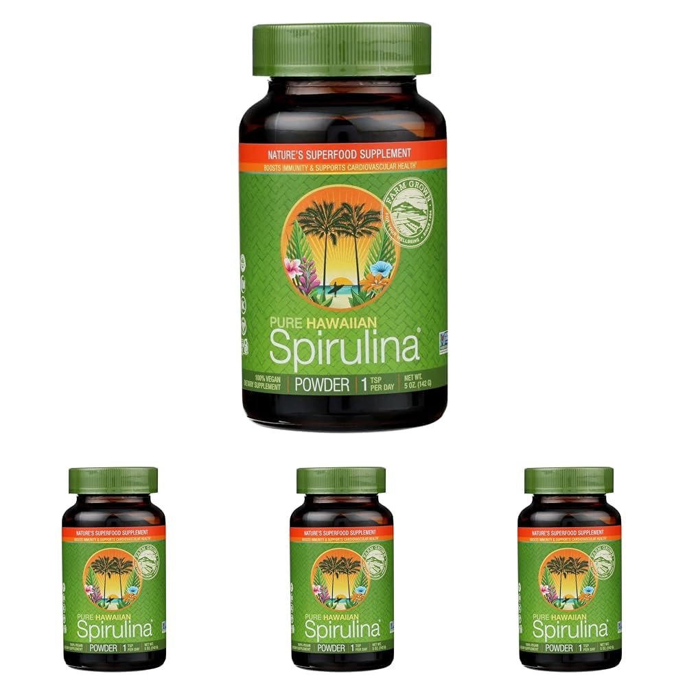 Pure Hawaiian Spirulina Powder Natural Premium Spirulina from Hawaii Vegan, Non-GMO, Immunity Support - Superfood Supplement & Natural Multivitamin, 5 Ounce (Pack of 4)