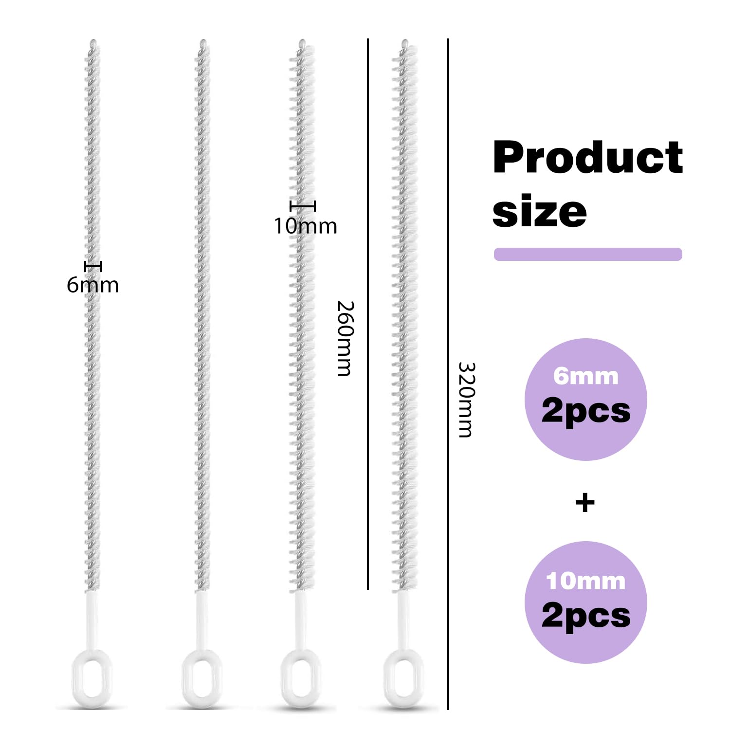 4 cepillos para pajita de 6 mm y 10 mm, cepillos de limpieza reutilizables para pajitas de cristal