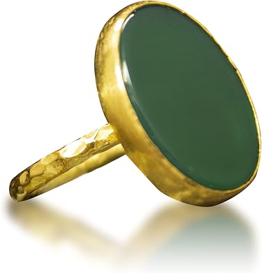 Emerald Green Jade Ring | Green Stone Statement Ring | 925 Sterling Silver 24K Gold Plated | Oval Birthstone Ring | Dainty Gift by Pellada