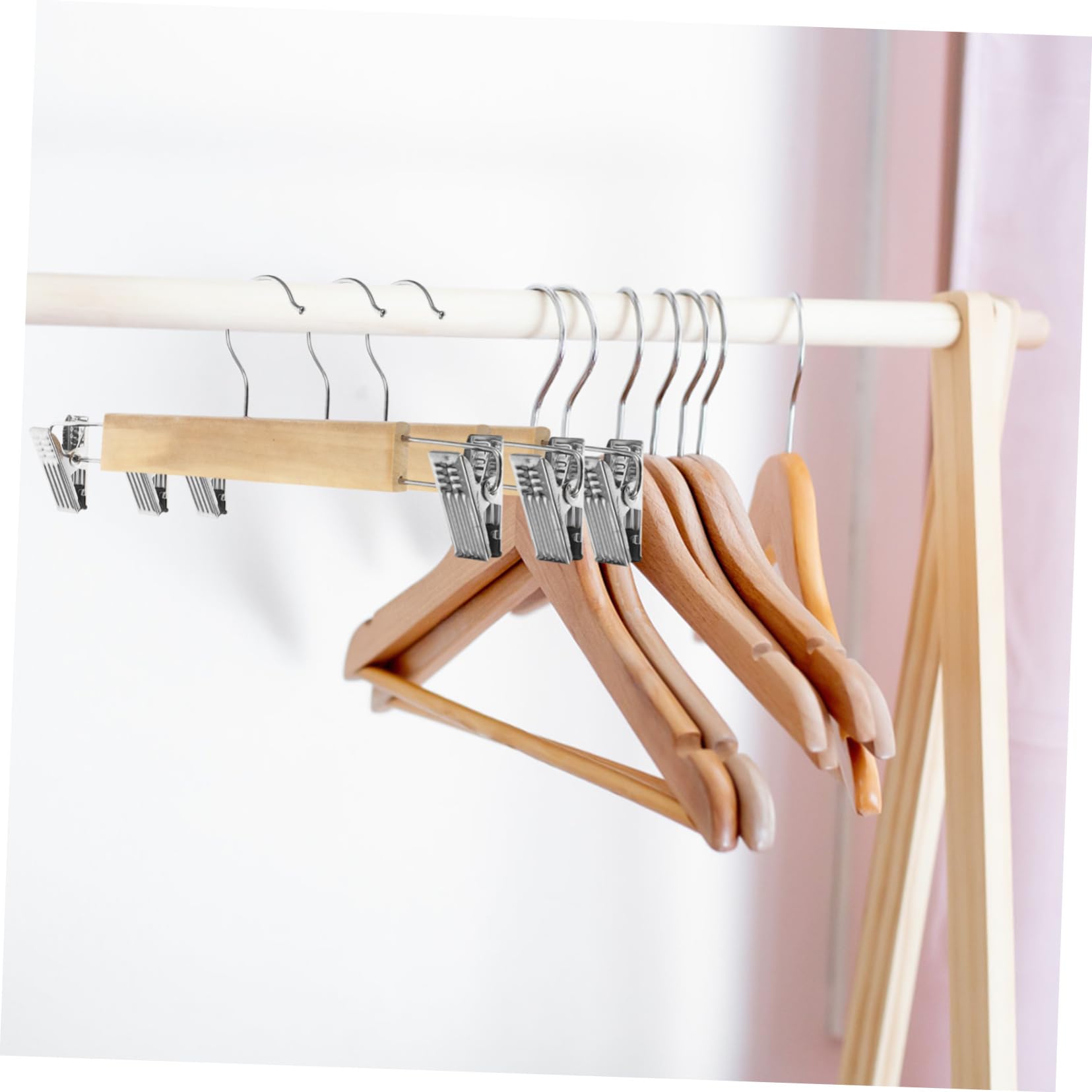 ABOOFAN Grucce per Pantaloni e Gonne con Pinze, Legno e Acciaio Inox, Set da 10 Pezzi, per Asciugare Capi senza Caduta