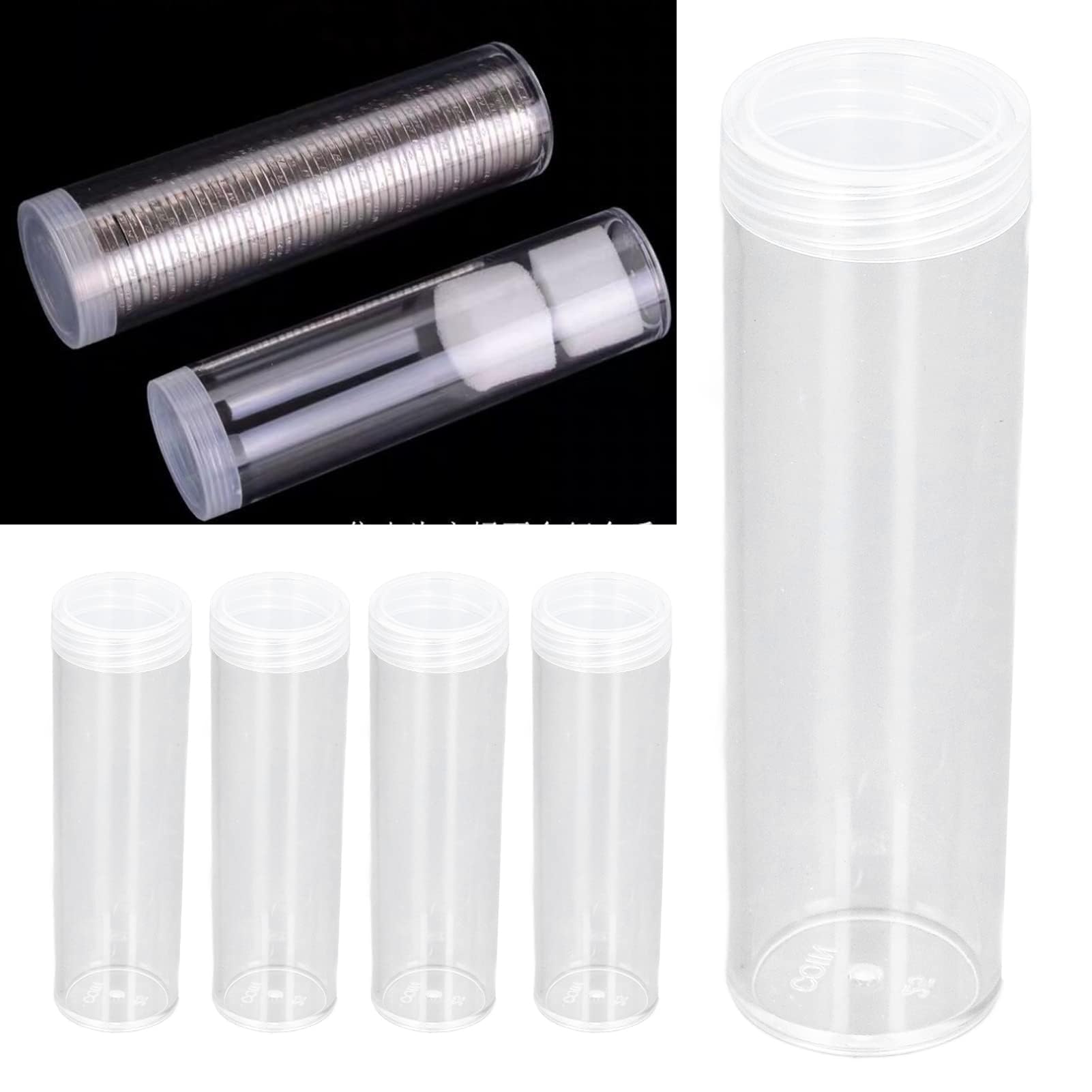Tube rond transparent pour pièces de monnaie, tubes en plastique réutilisables faciles à charger 25mm / 0.98in 10pcs pour pièces de monnaie