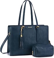 Vista 18 de LOVEVOOK Bolsa de mano para laptop para mujer, bolsa de trabajo vintage de 15.6 pulgadas con embrague, bolso grande de cuero para laptop con soporte