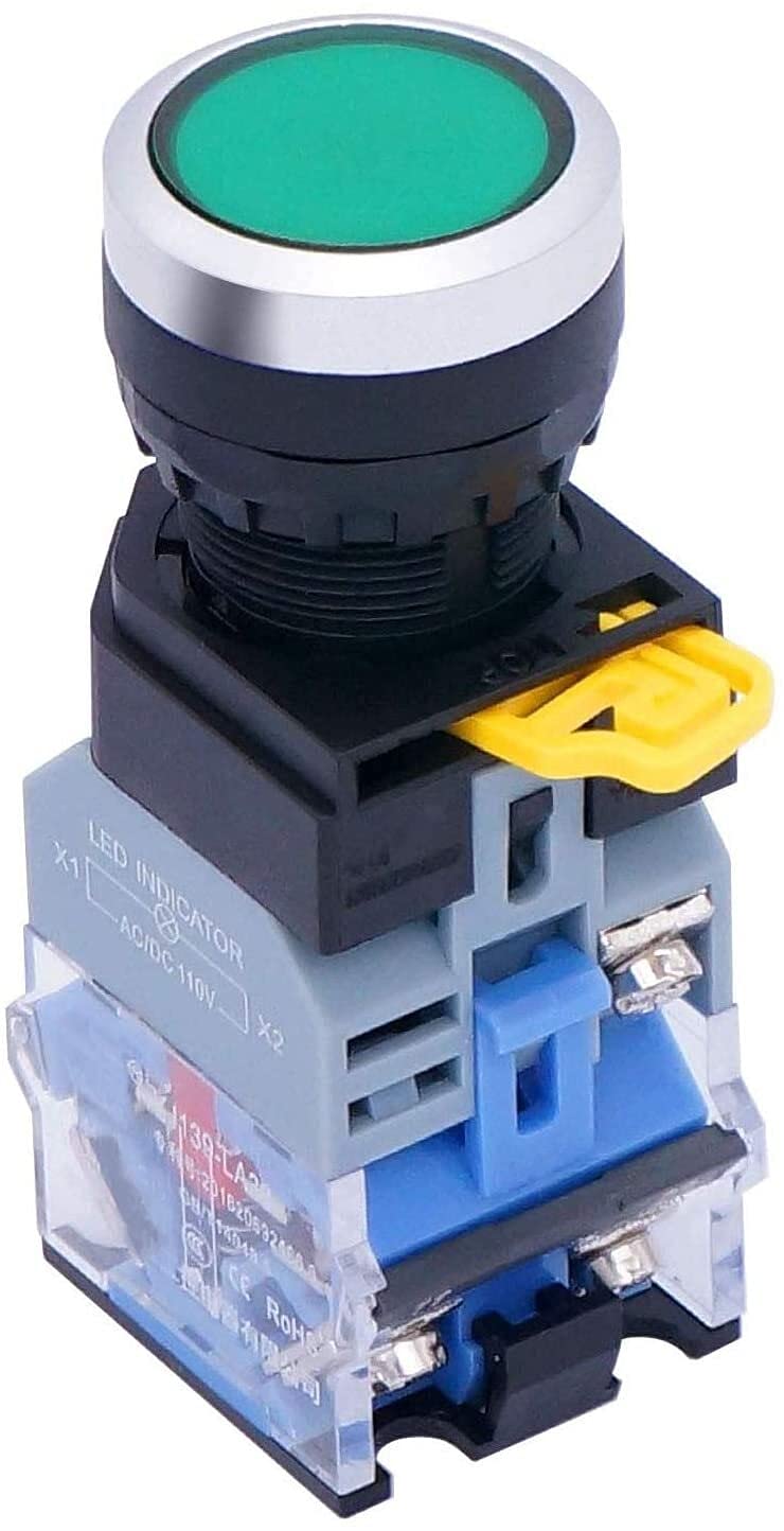 Interruptor DPST de 22 mm para panel de control con indicador LED verde