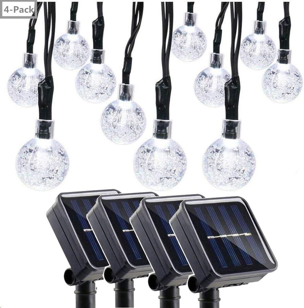 Qedertek 4 Pack Globe Solar String Lights, 19.7ft 30 LED