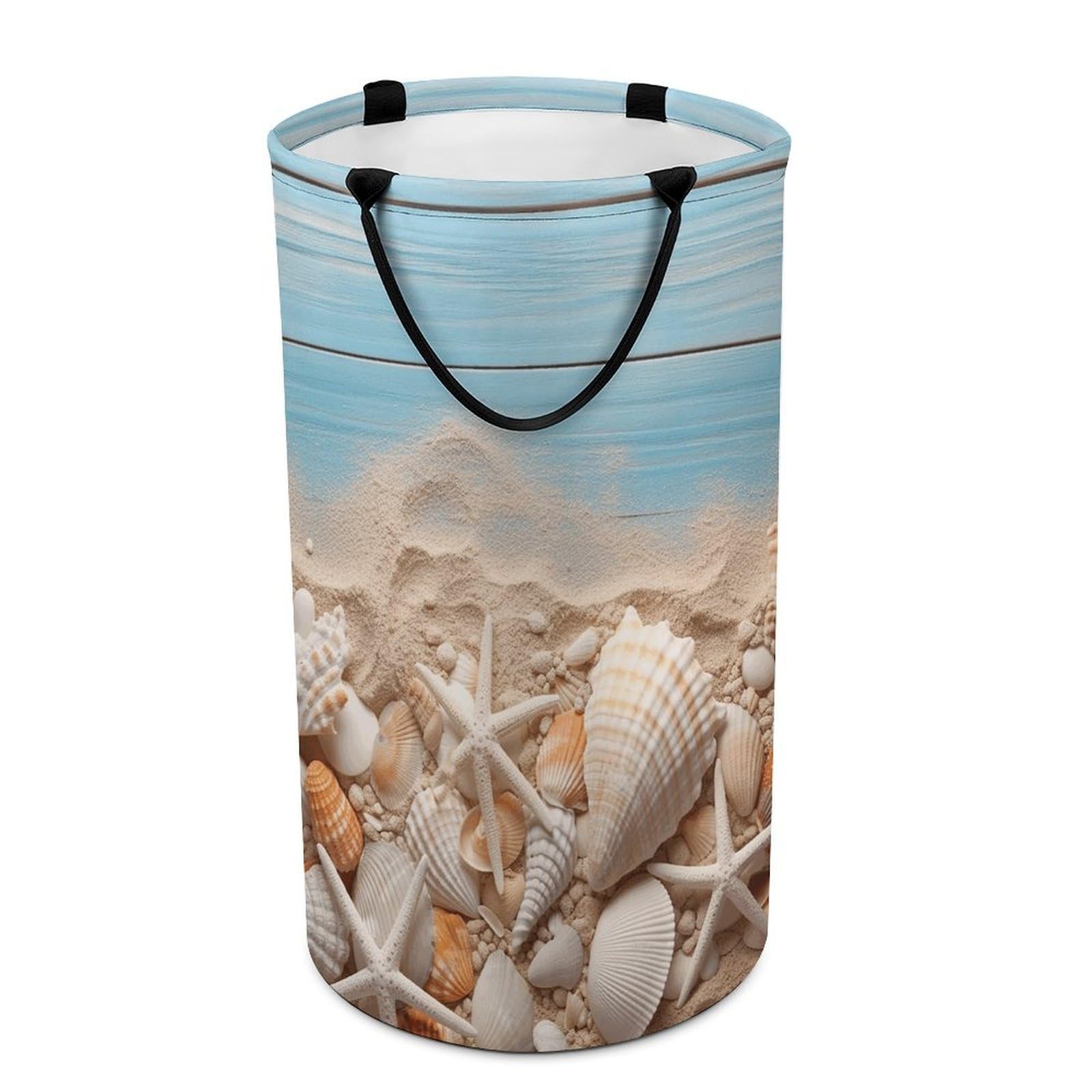 Adfgyerh Style Sea Shells And Starfish Laundry Basket ，Foldable Waterproof Model ，Laundry Hamper ，Handles On Both Sides Easy To Move ，Storage Basket For Bedroom, Bathroom, Dorm, Laundry Room.