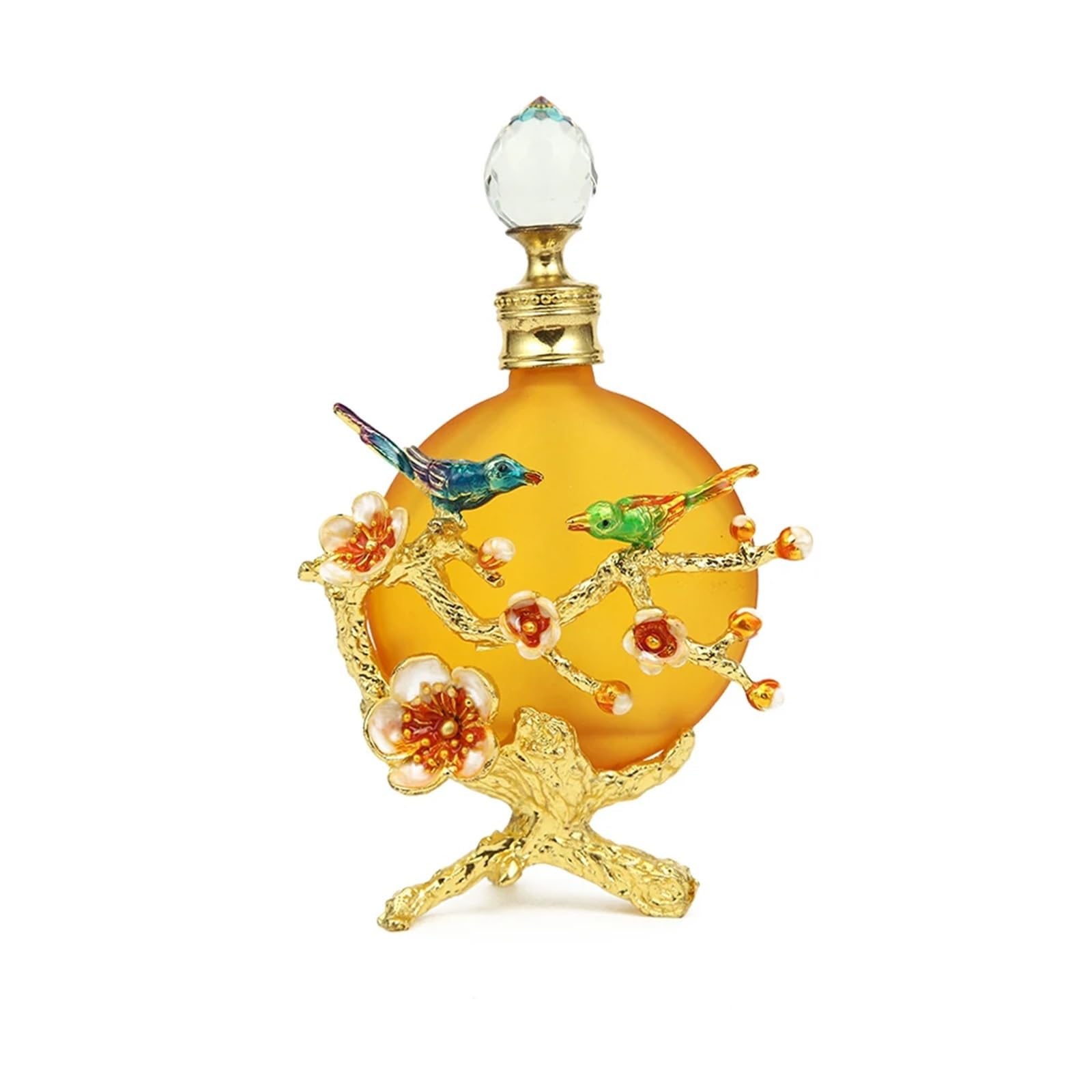 Rozpylacz do perfum, Glass Perfume Atomizer Bottle 30ML/1oz Yellow 3D Enamel Bird Floral Crystal Cap