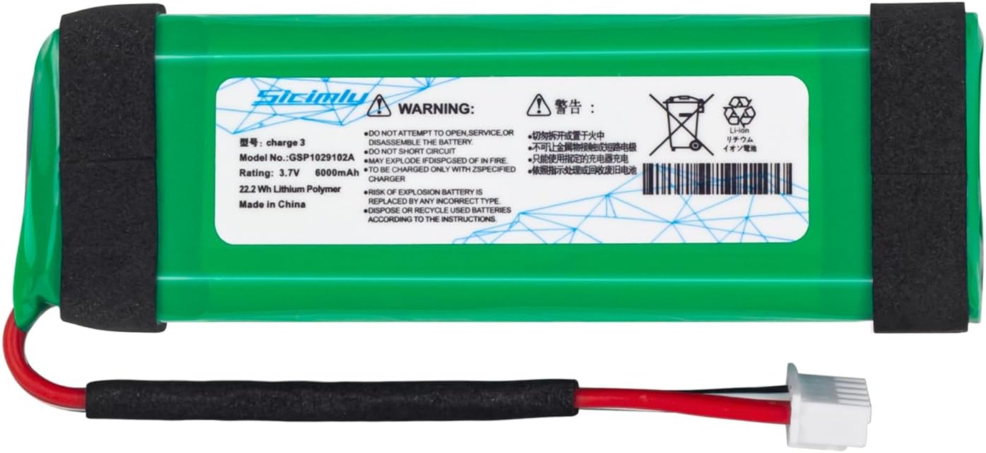 Sicimly 6000mAh Replacement Batteries for JBL Charge 3 GSP1029102A 22.2Wh/3.7v.