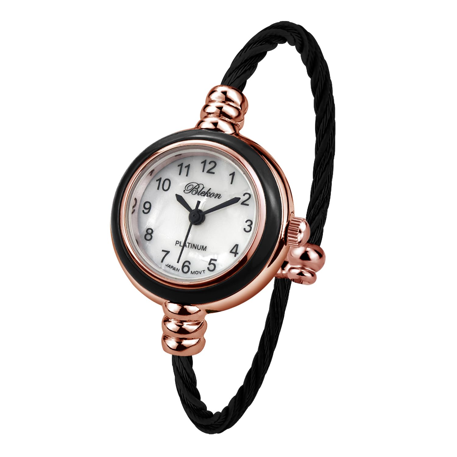 Blekon Collections Women's Cuff Watch - Round Analog Display Arabic Numbers 23mm Case Wire Bracelet Watch for Women Elegant Cable Cuff Bangle Wrist Watch