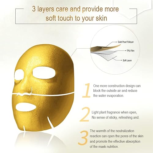 Miniatura 3 de MOND'SUB Mascarilla reafirmante facial de oro de 24 quilates (6 piezas)  Mascarilla facial antienvejecimiento, iluminadora, hidratante, hidratante y