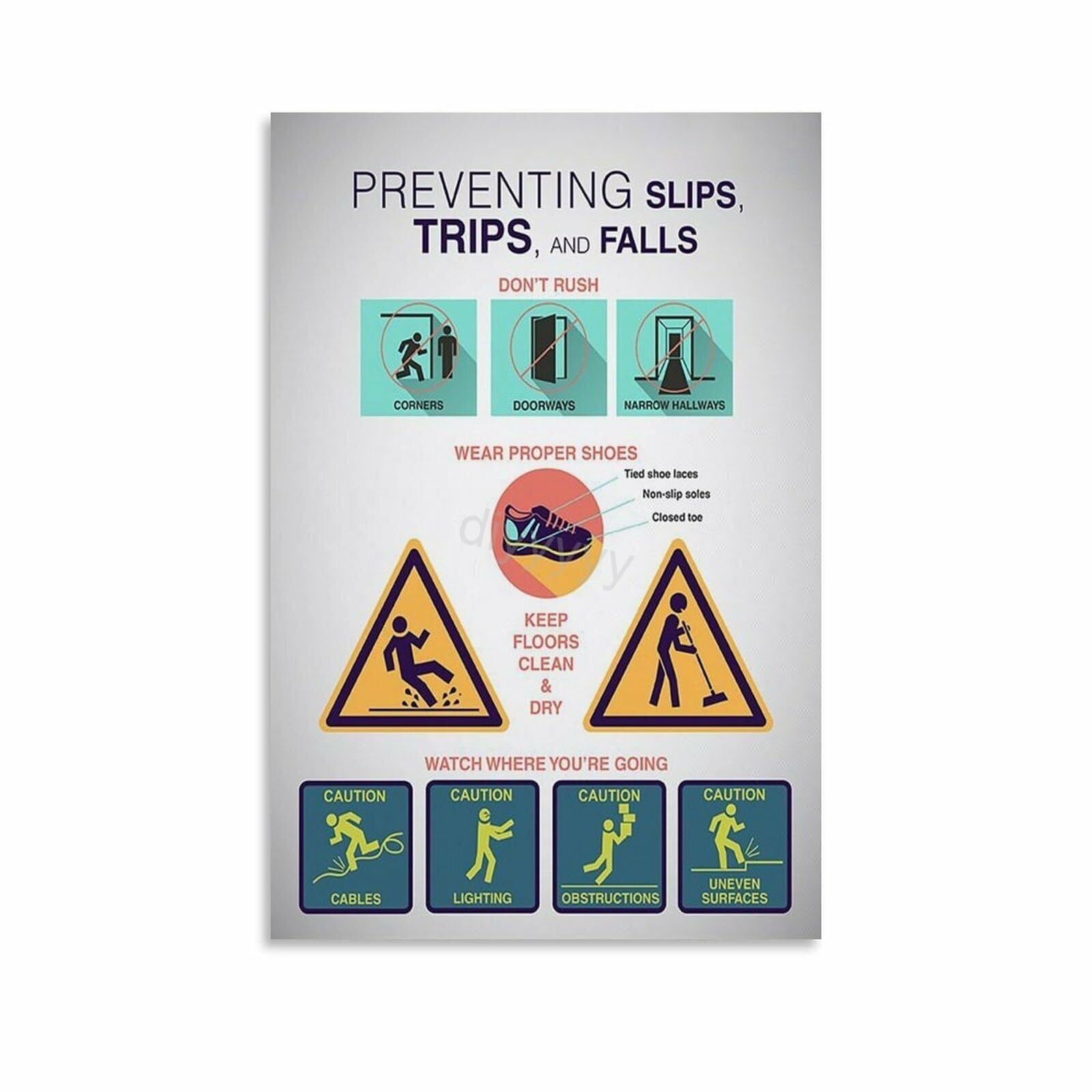 REIUAFWYGV Industrial Signs Canvas Wall-Art Slip Trip Fall Hazard Awareness for Factory Warehouse Decor(Unframed,12x18inch(30x45cm))