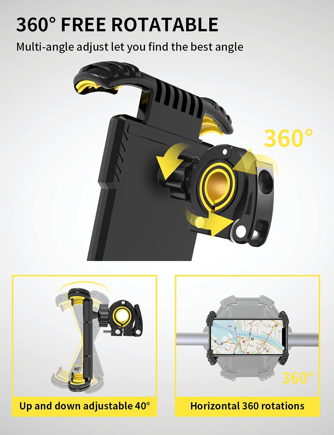 Bike Phone Mount Holder, 360° Rotatable Adjustable Anti-Shake Bicycle Motorcycle Phone Mount, Motorcycle Handlebar Phone Clamp Compatible with 4.7"-7.0" Smartphones : Automotive