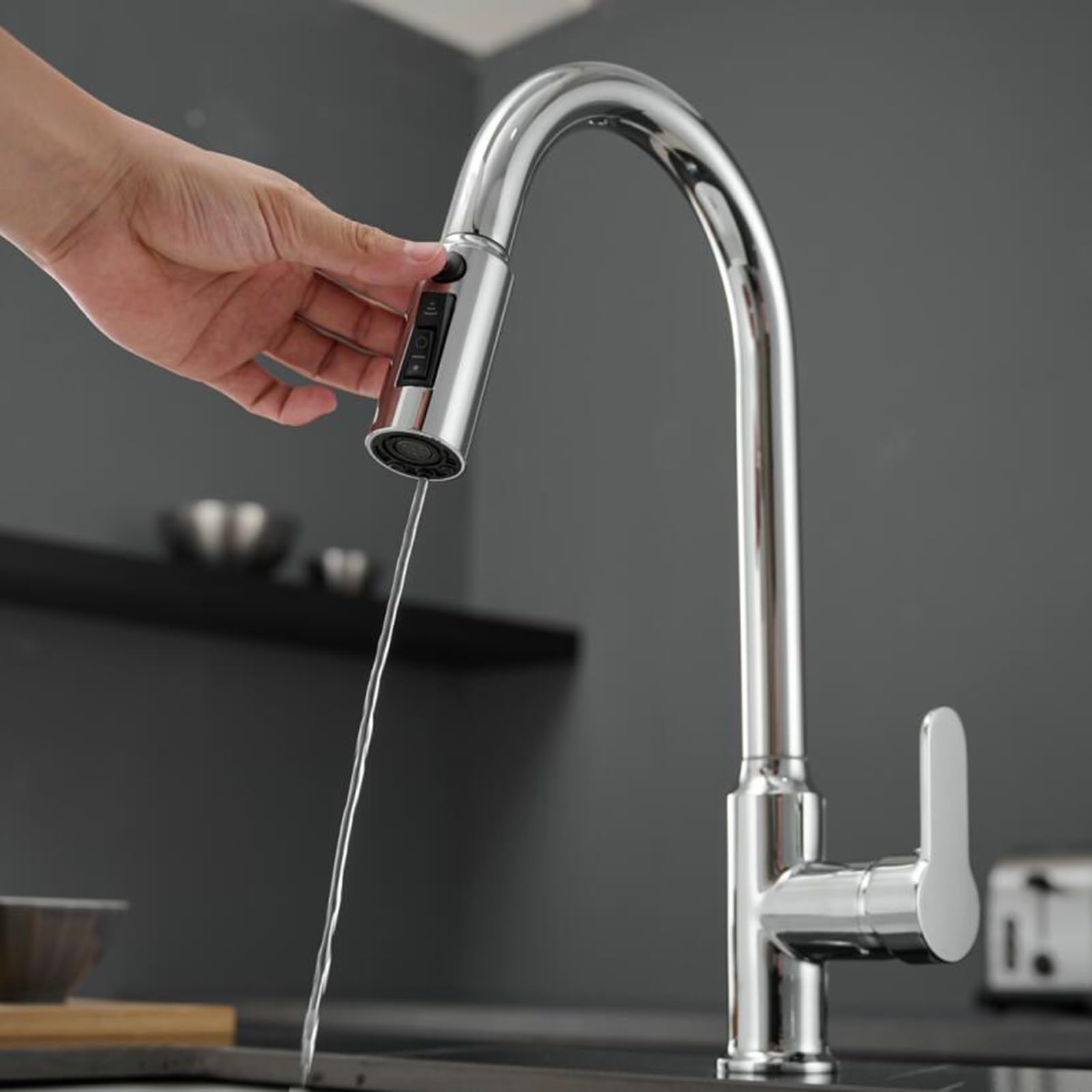 ZYCHSJXA 3 Way Pull Out Kitchen Tap Brass Single Hole-Chrome Plated
