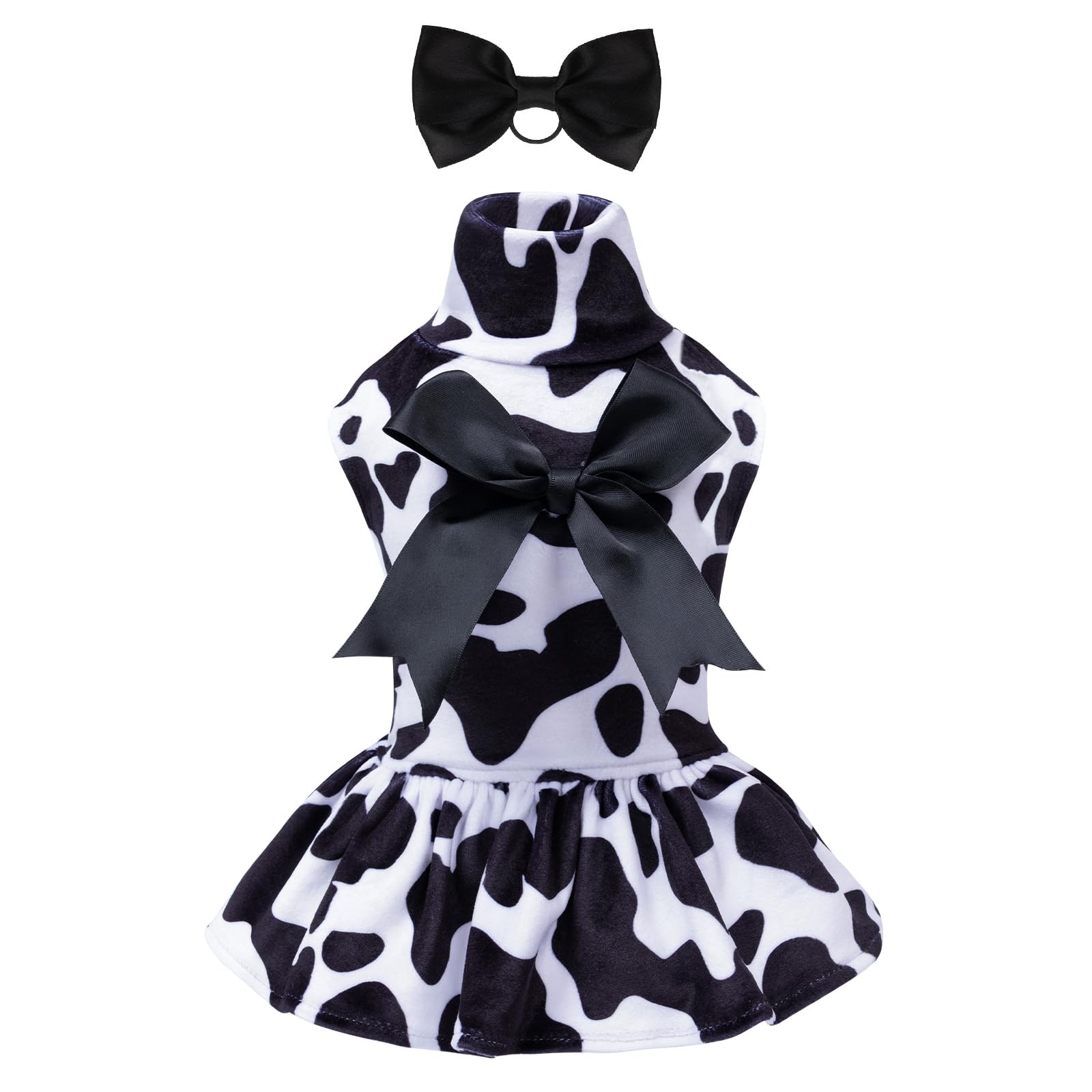 CuteBone Turtleneck Dog Velvet Dress Puppy Skirt Costume Pet Clothes Cat Apparel with Bow Hair Rope for Small Dogs CVD07L