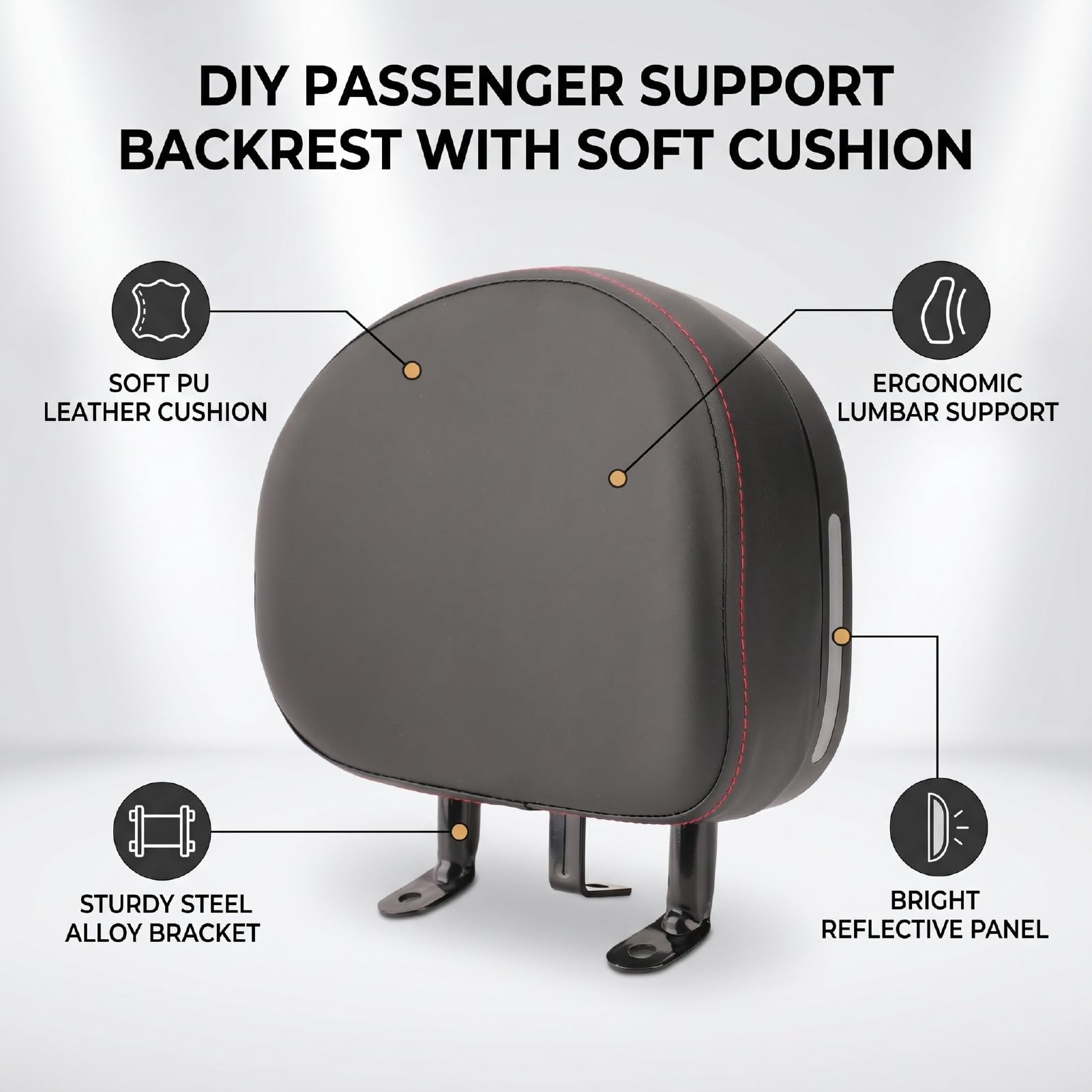Akozon Supporto di Sicurezza per Schienale Passeggero ATV, Cuscino Morbido in Schiuma PU Ad Alta Resilienza e Staffa in Lega di Acciaio da 3 Mm Adatta per Scooter Cruiser Ciclomotore