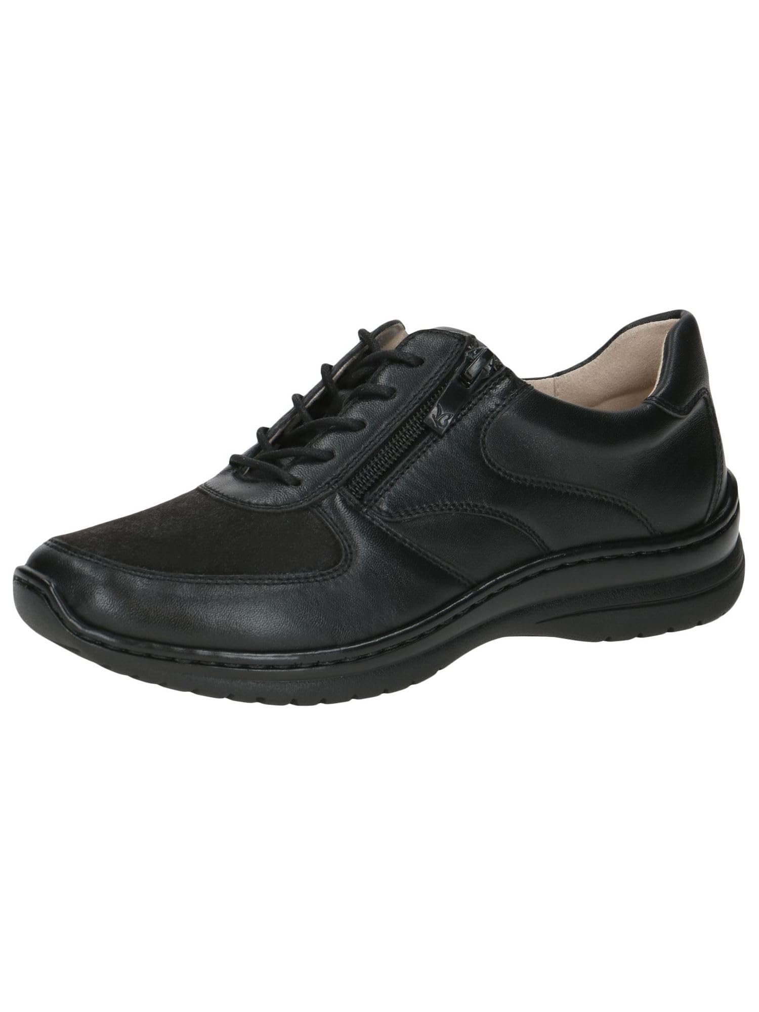 CAPRICE Comfort Women's Flat Sneakers with Zipper Casual, Black (Black Comb), 3.5 UK