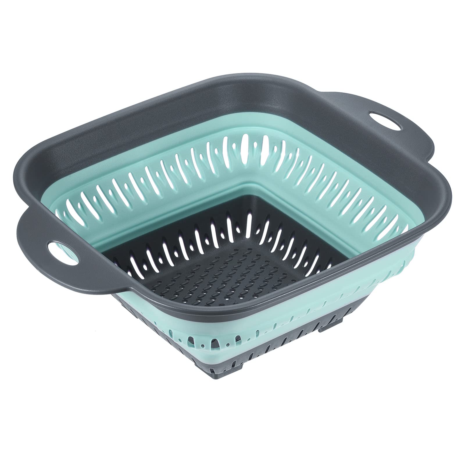 sourcing map Silicone Collapsible Colander, Square Collapsible Strainer with Handles Silicone Food Strainers for Draining Pasta Potatoes Fruits Vegetables-Green