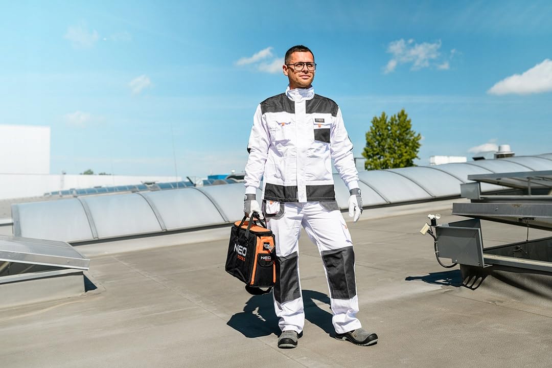 NEO TOOLS Arbeitskleidung: Arbeitsanzug-Set mit Arbeitsjacke, Arbeitshose uns Arbeitshandschuhe, für Mechaniker, Arbeitskleidung Set robust viele Taschen Baumwolle