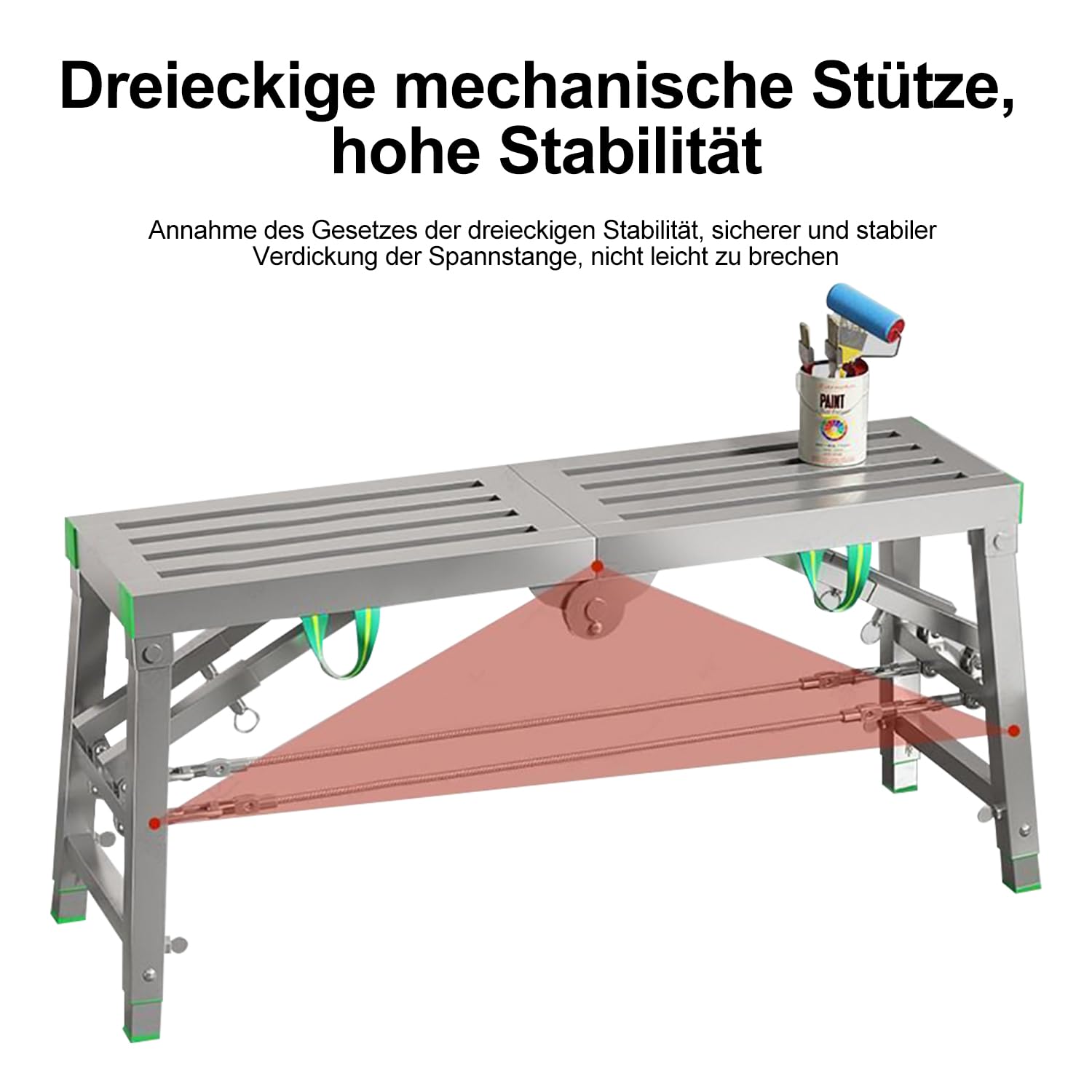 Verstellbare klappbare Arbeitsplattform, tragbares Gerüst, höhenverstellbares verzinktes Gerüst für Deckenreinigung, Malerarbeiten, maximale Belastung 360kg,180x37cm