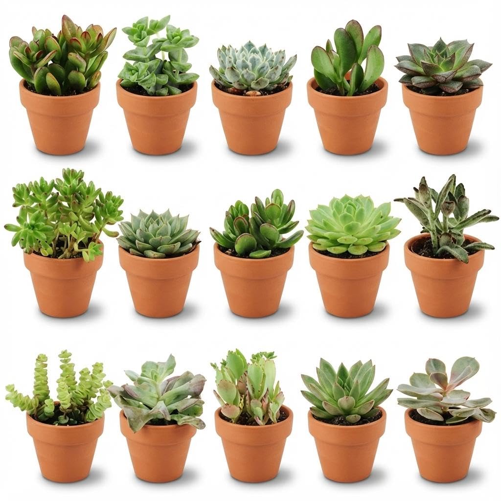 Mini sukulenty Mix w kolorze terakoty, rośliny pokojowe, kolorowe, 15 sztuk, Ø 8,1 cm