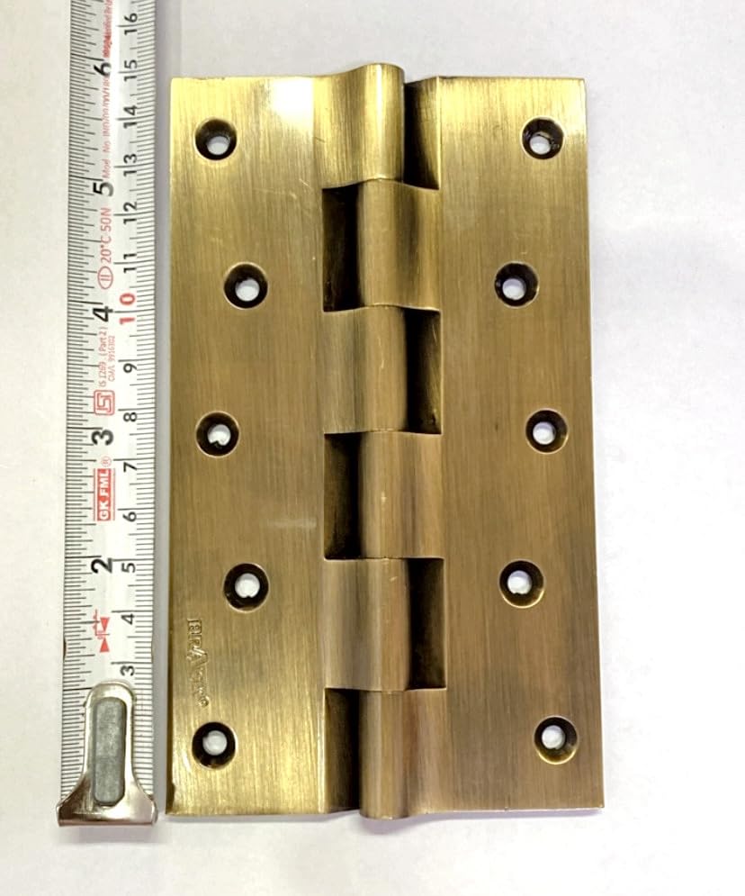 Image of BRASK Brass Railway Hinges 6 inch x 1.1 /2 inch x 3 /16 (150 mm x 38 mm x 5 mm) Heavy Duty Brass Door Hinges (Antique, 3)